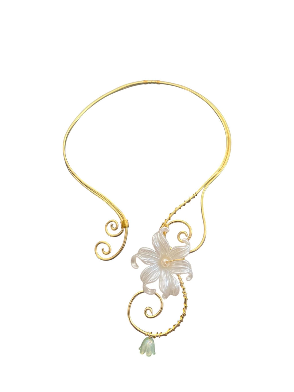 Whimsical Gold White Flower Necklace