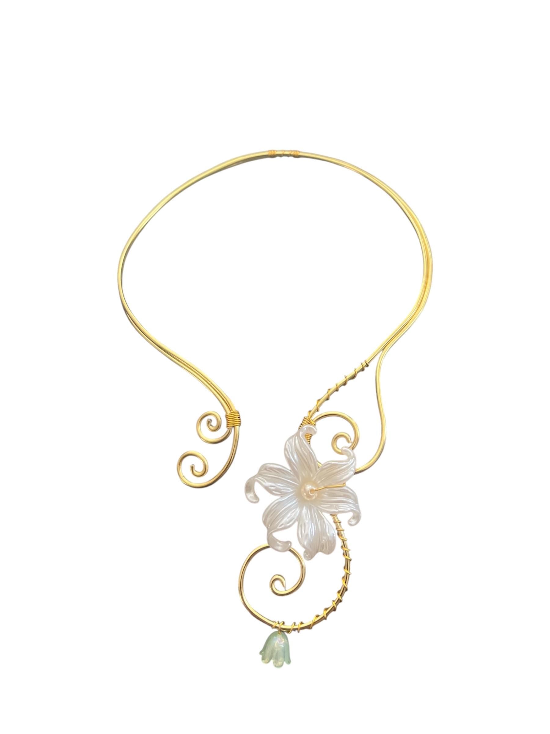 Whimsical Gold White Flower Necklace