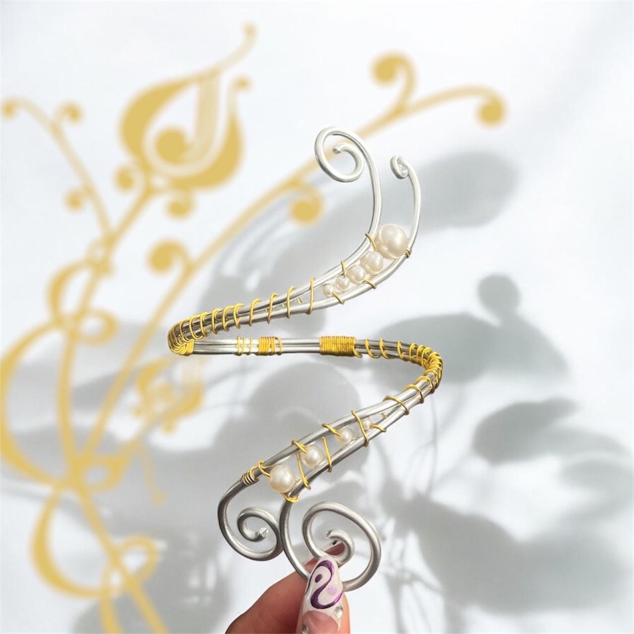 Whimsical Silver and Gold Mixed Metals Arm Cuff