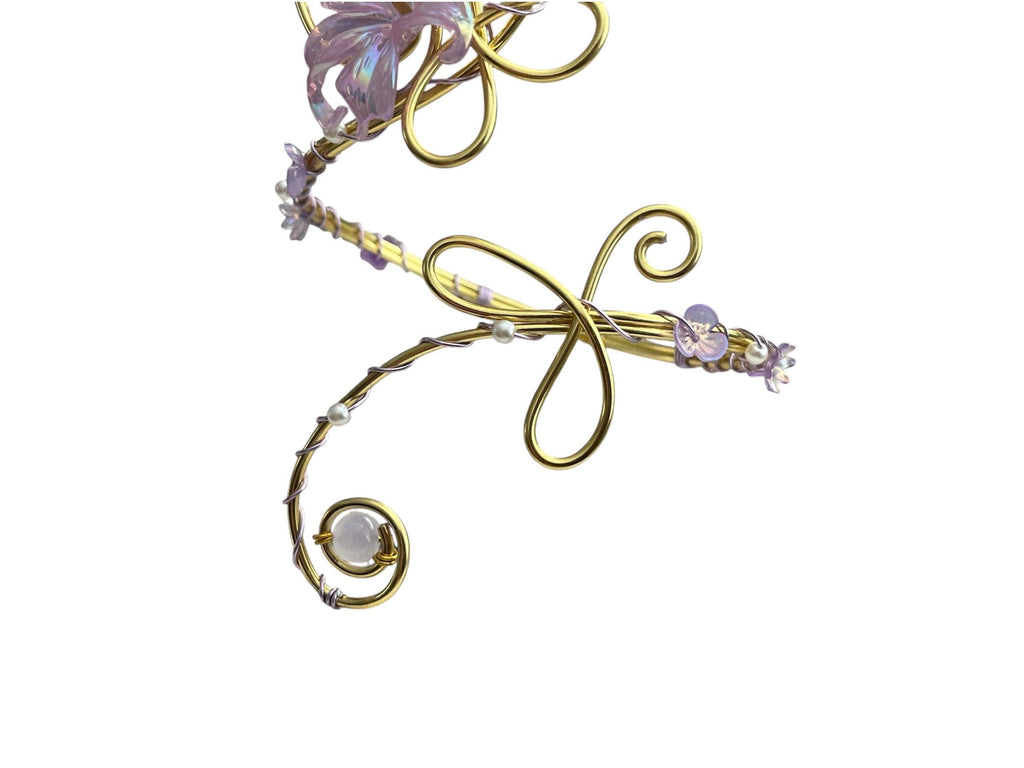Whimsical Gold Purple Flower Arm Cuff - Tangled/Rapunzel inspired