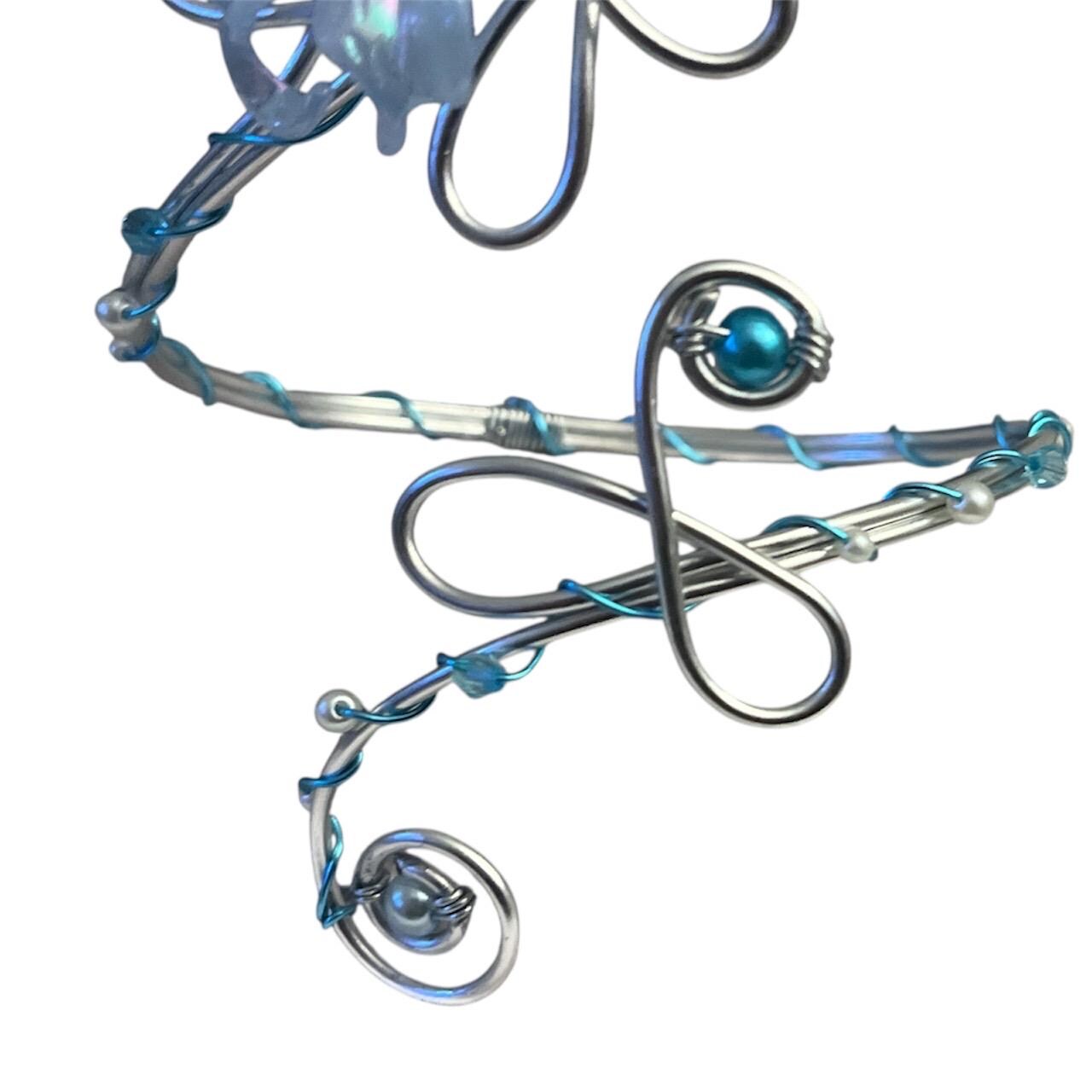 Whimsical Silver Blue Flower Arm Cuff - Silvermist Inspired