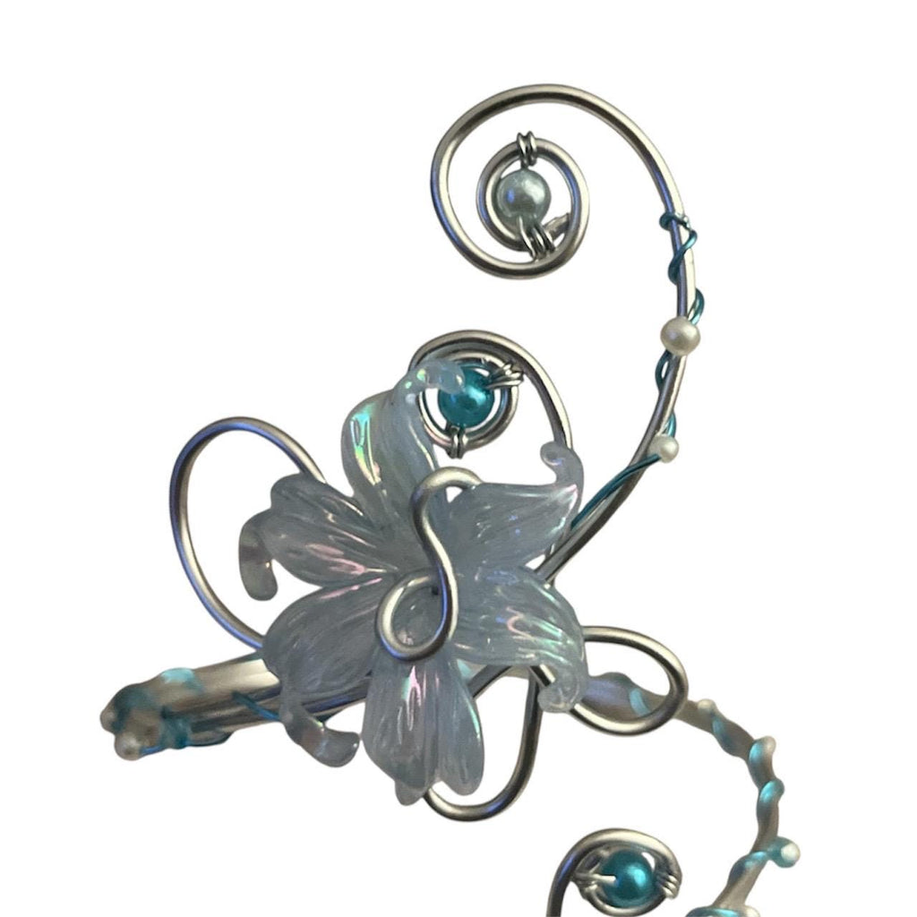 Whimsical Silver Blue Flower Arm Cuff - Silvermist Inspired