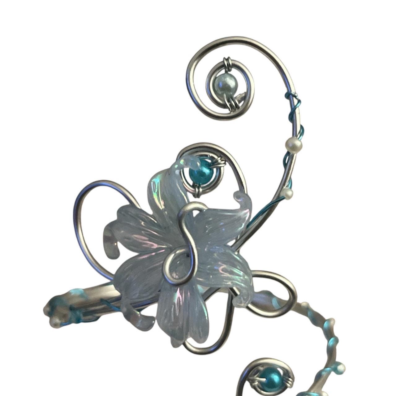 Whimsical Silver Blue Flower Arm Cuff - Silvermist Inspired