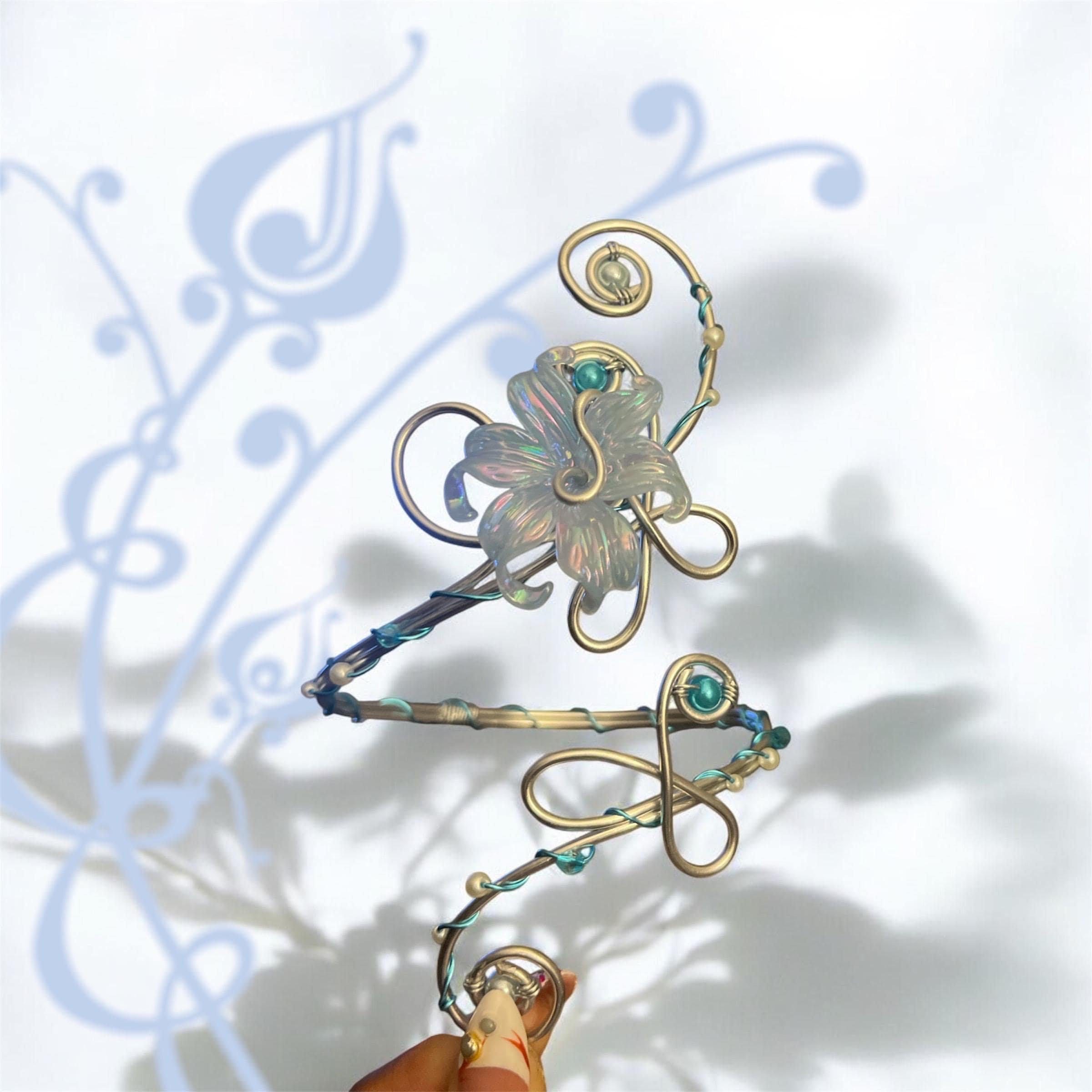 Whimsical Silver Blue Flower Arm Cuff - Silvermist Inspired
