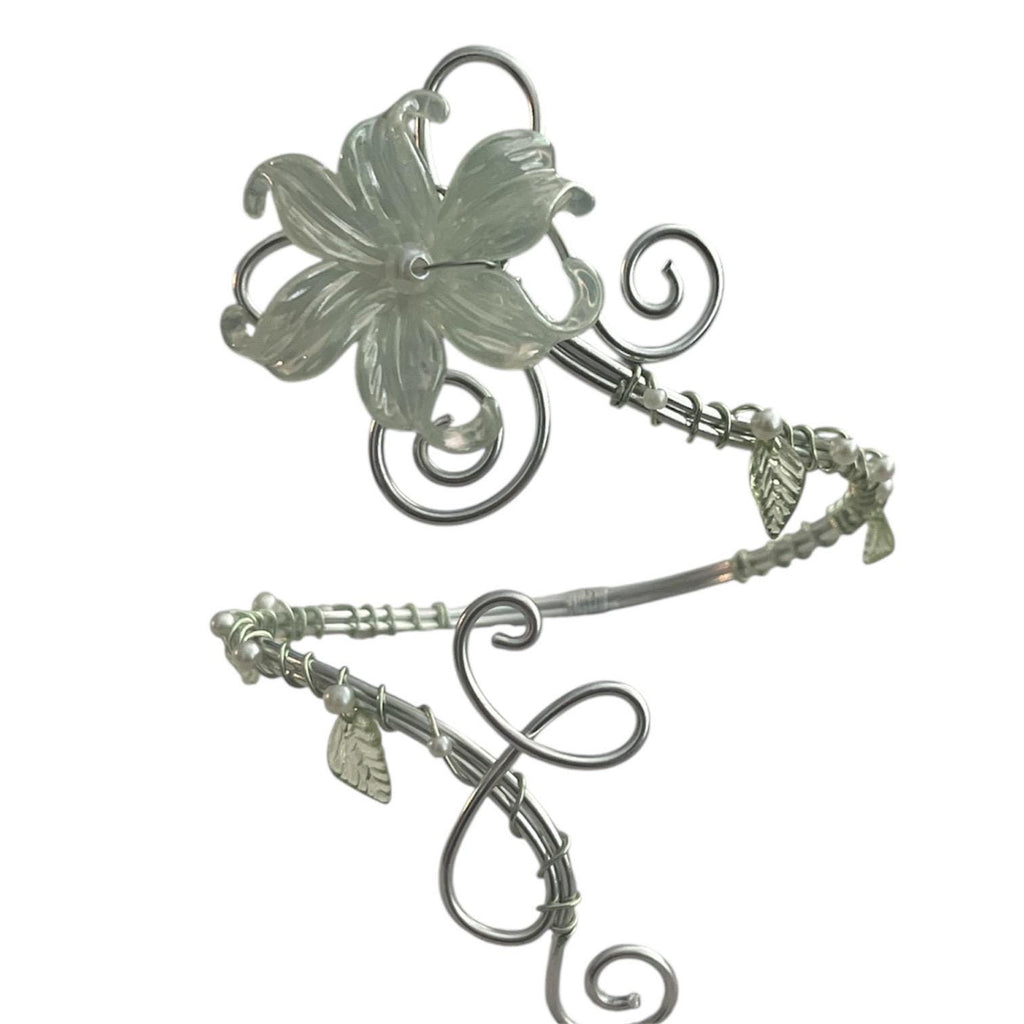 Whimsical Silver Green Flower Arm Cuff