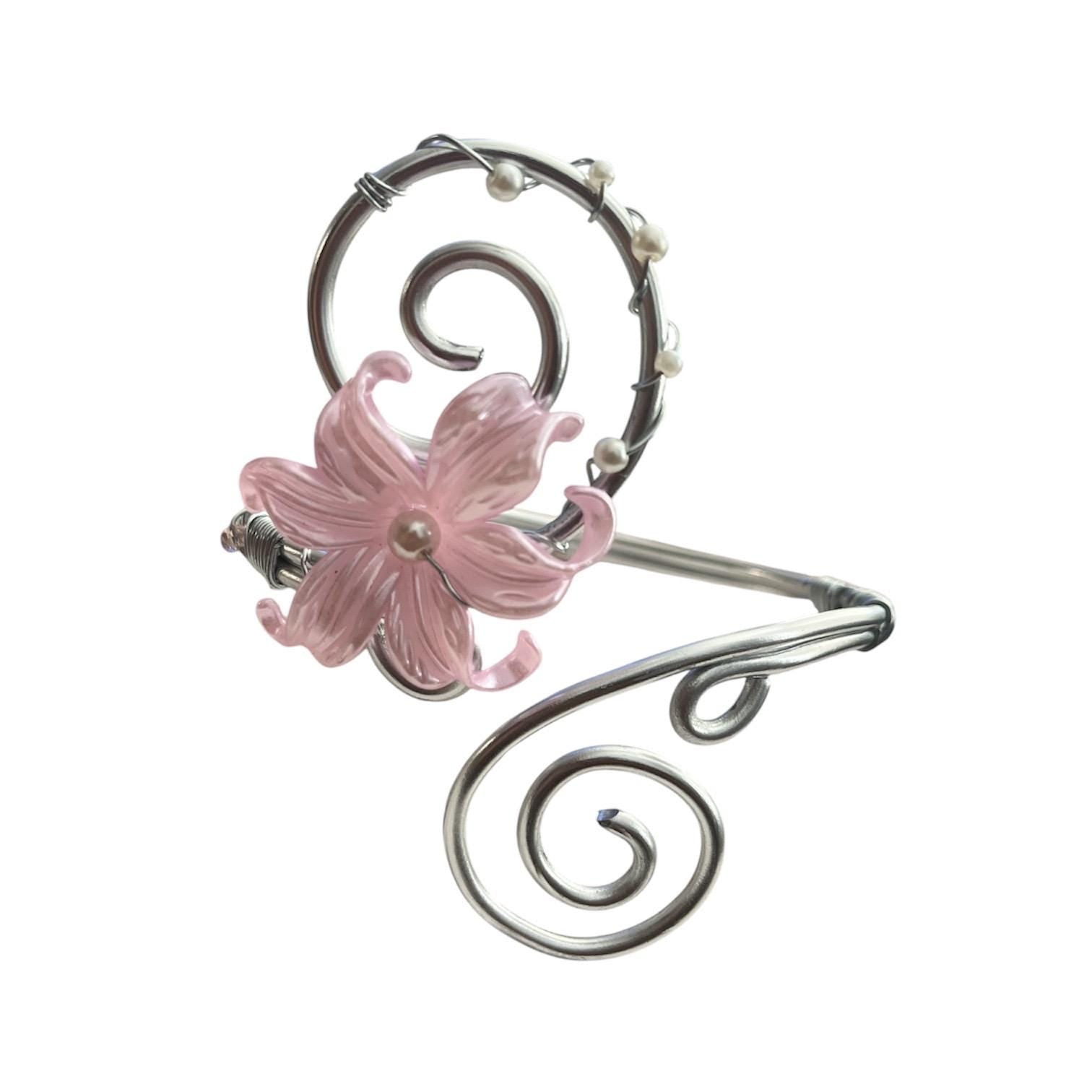 Whimsical Silver/Gold Pink Flower Arm Cuff