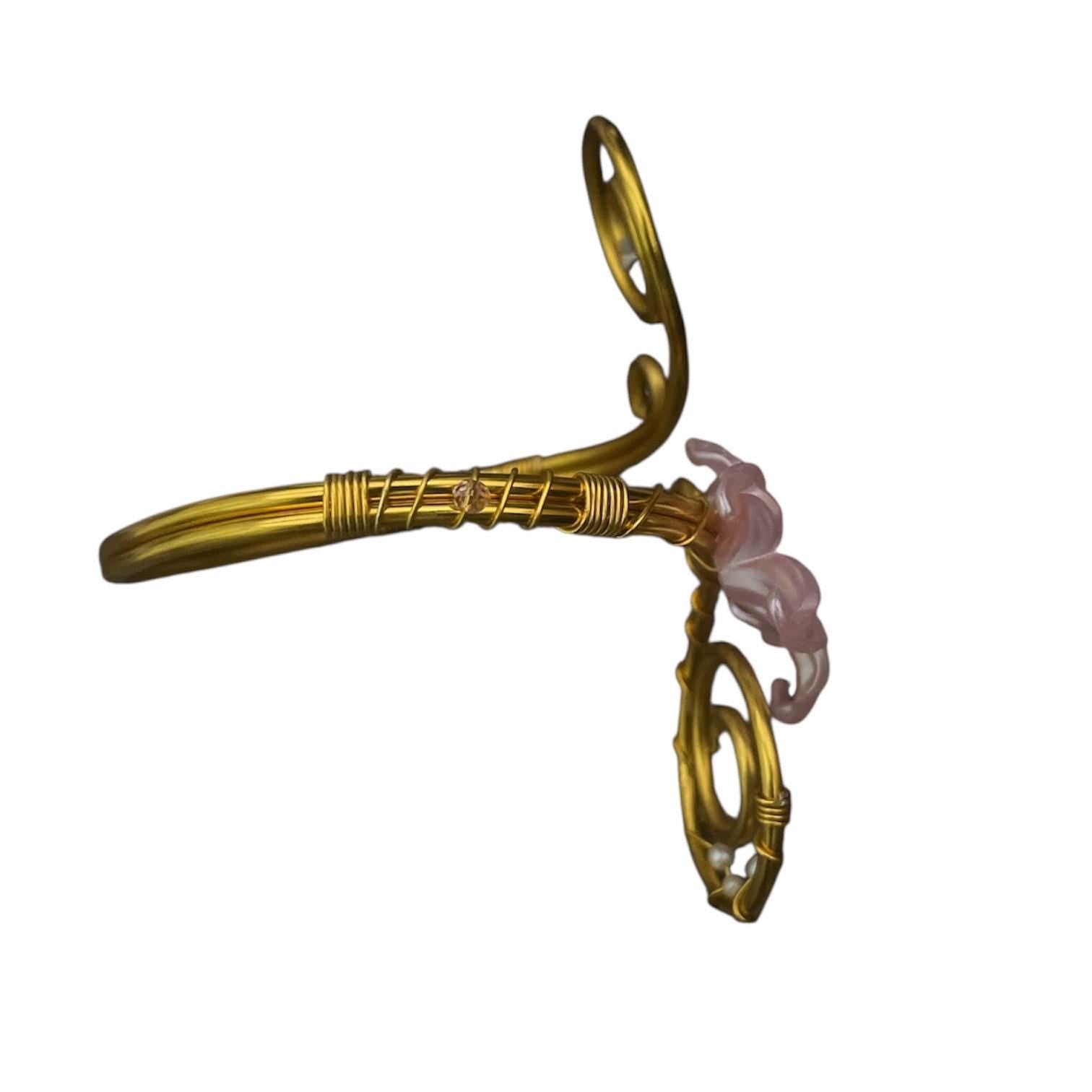Whimsical Silver/Gold Pink Flower Arm Cuff