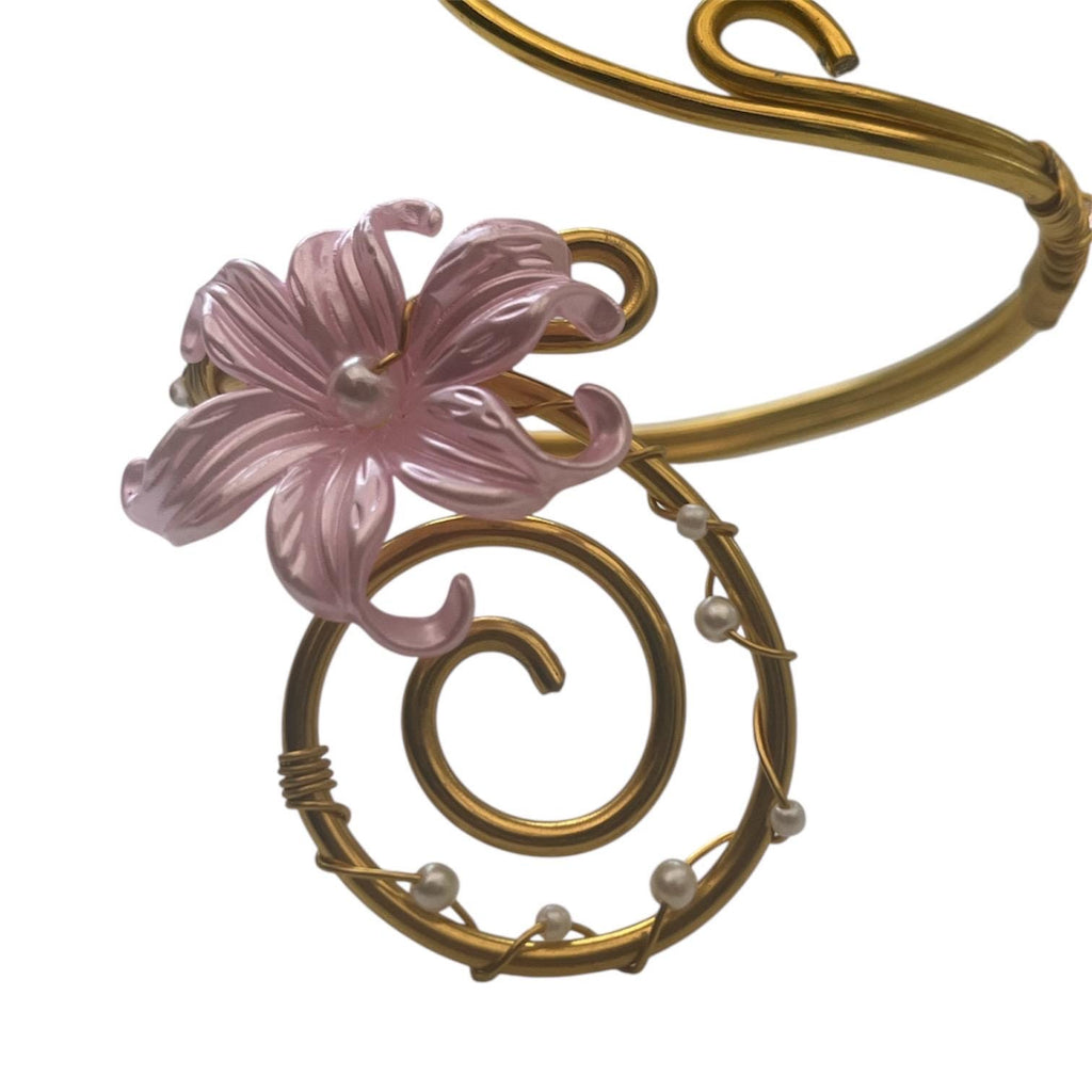 Whimsical Silver/Gold Pink Flower Arm Cuff