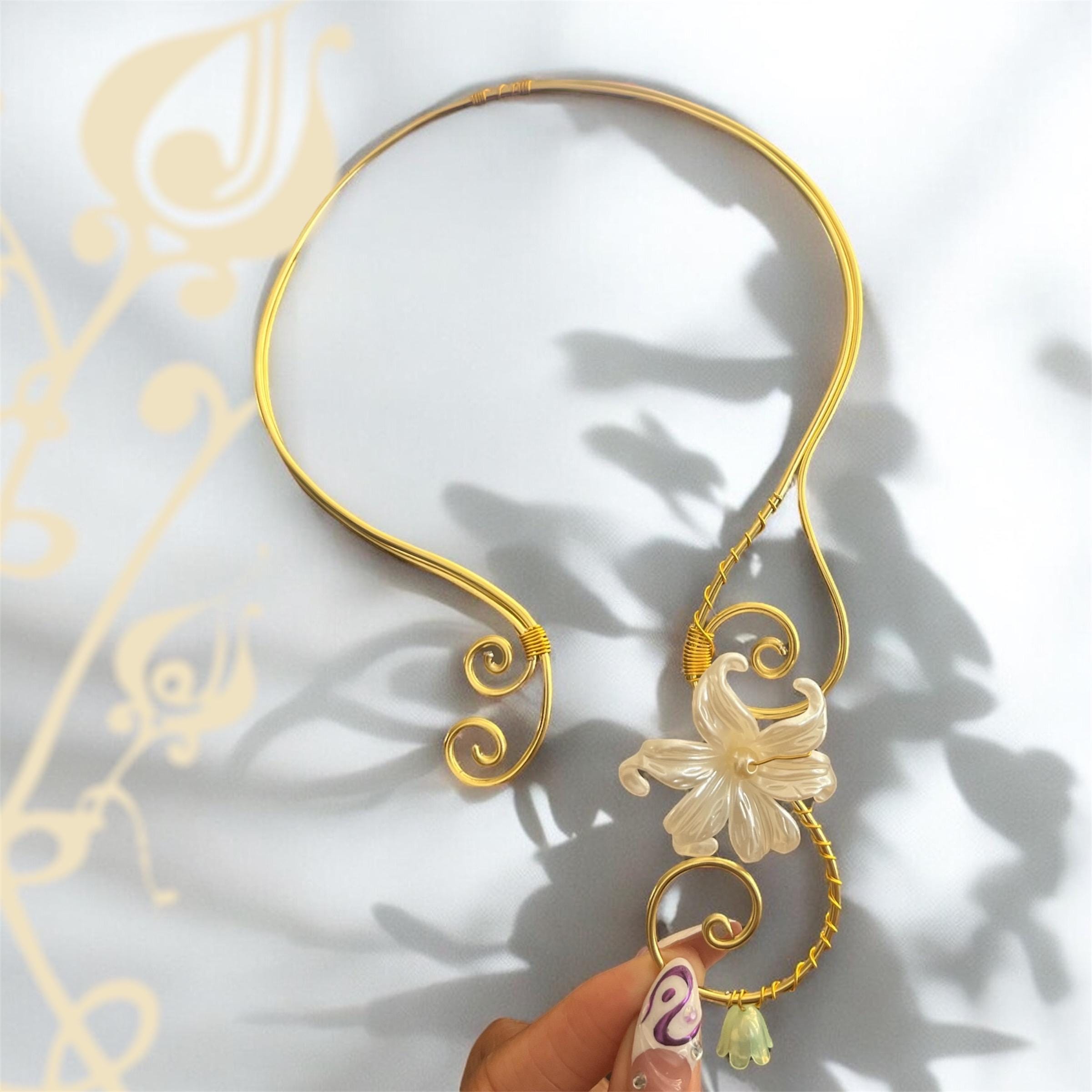 Whimsical Gold White Flower Necklace
