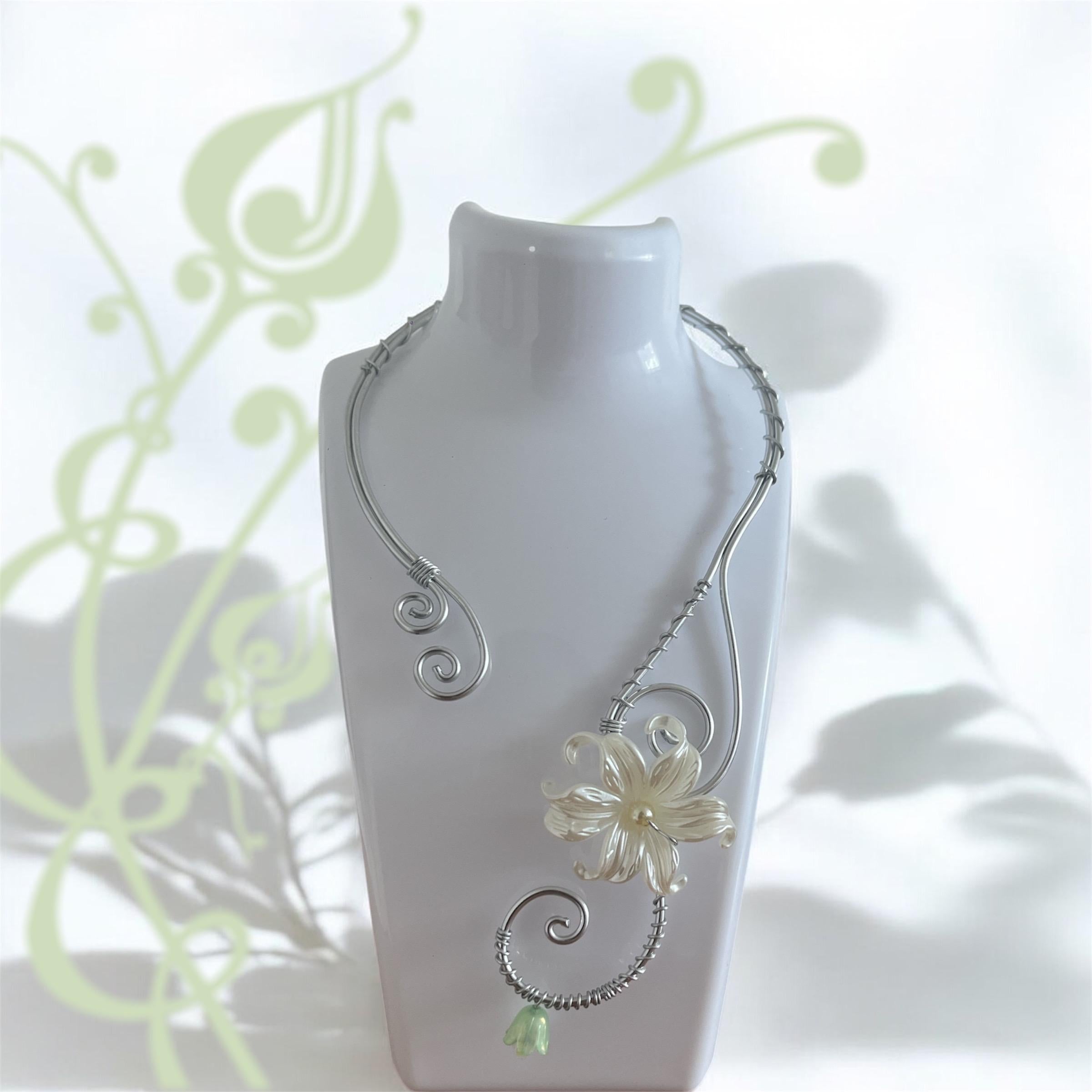 Whimsical Gold White Flower Necklace