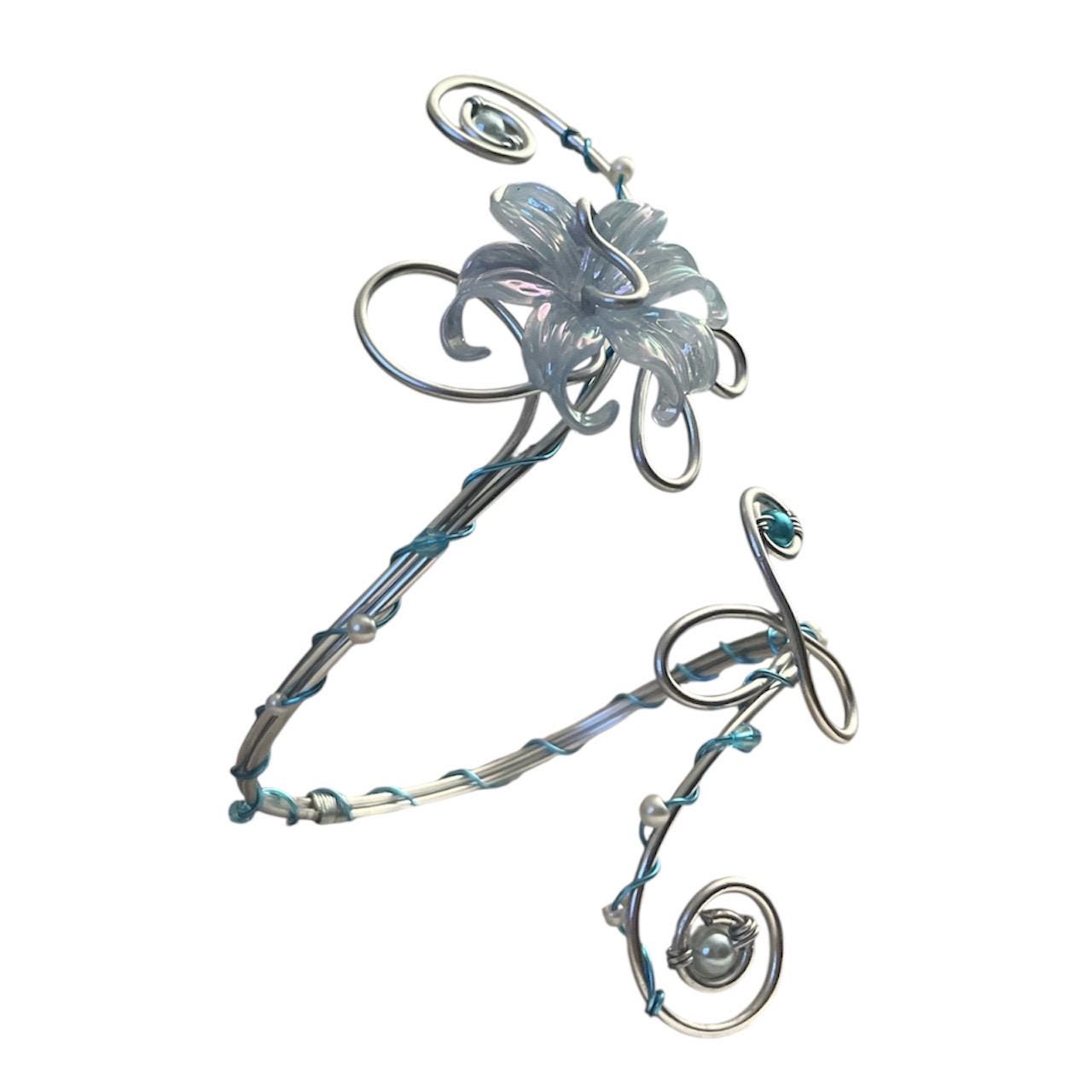 Whimsical Silver Blue Flower Arm Cuff - Silvermist Inspired
