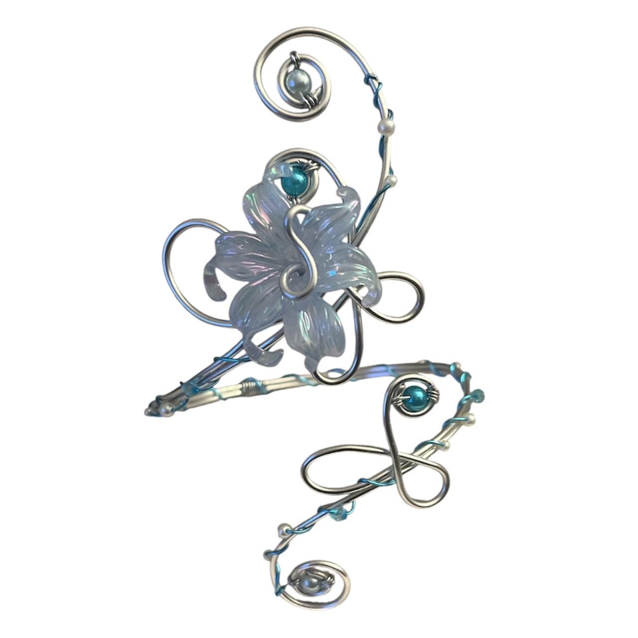 Whimsical Silver Blue Flower Arm Cuff - Silvermist Inspired