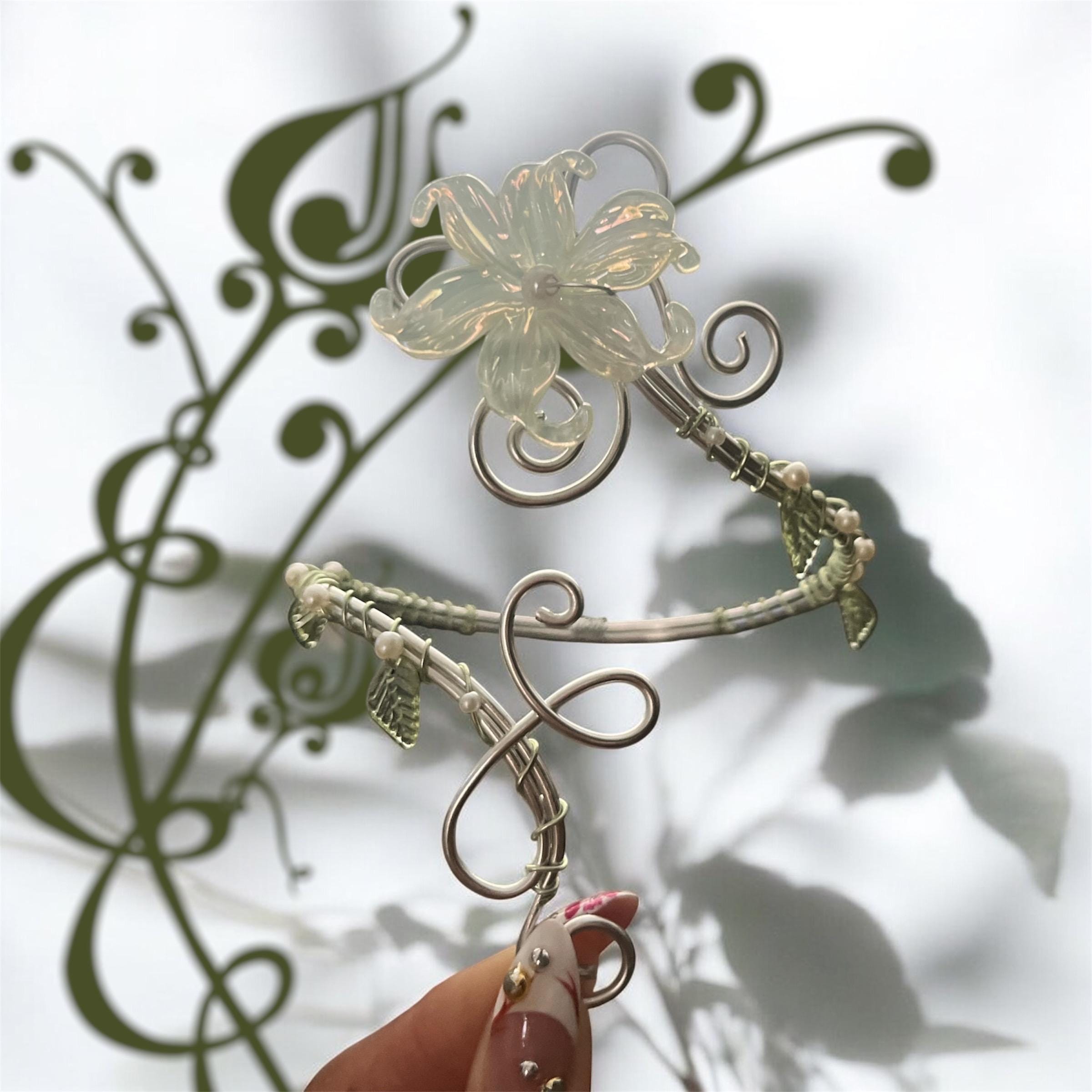 Whimsical Silver Green Flower Arm Cuff
