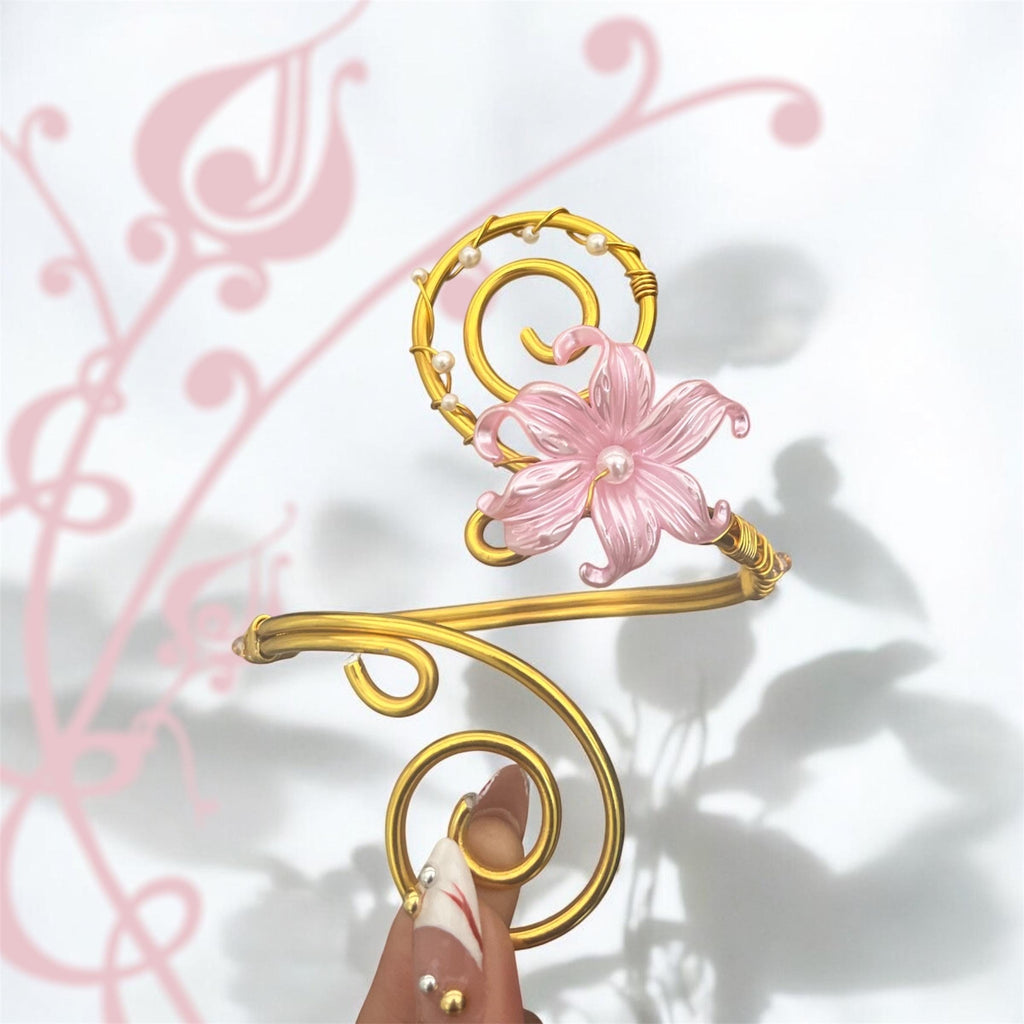 Whimsical Silver/Gold Pink Flower Arm Cuff