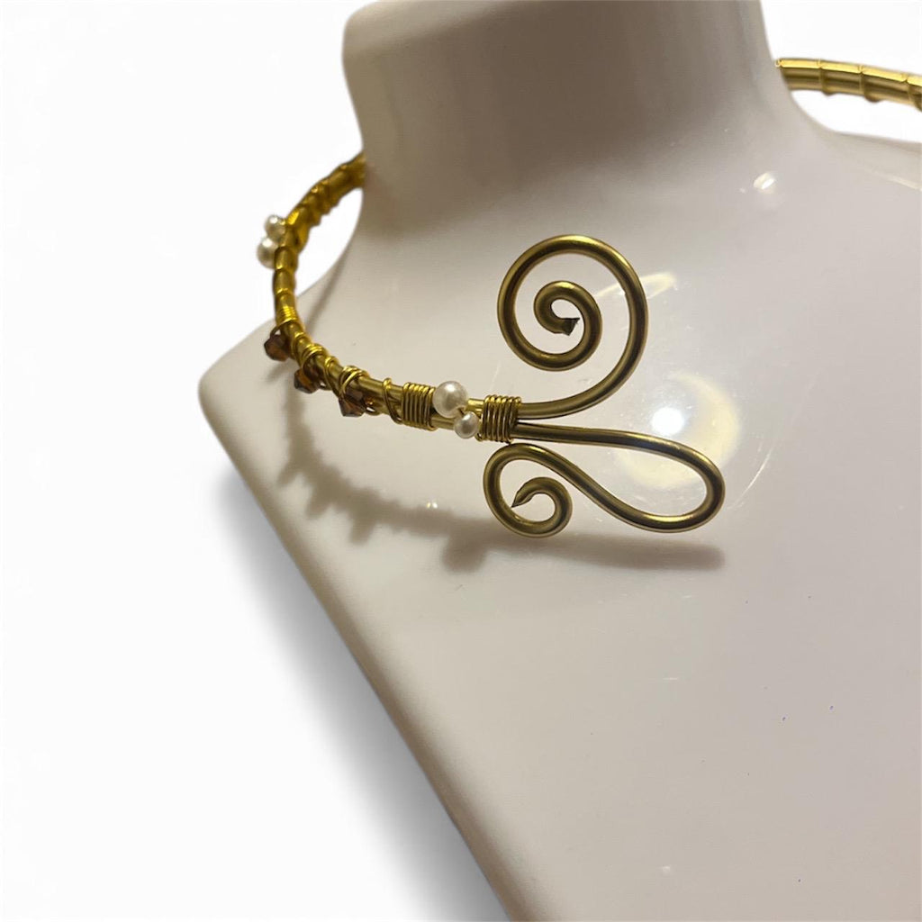 Whimsical Gold Orange Flower Necklace