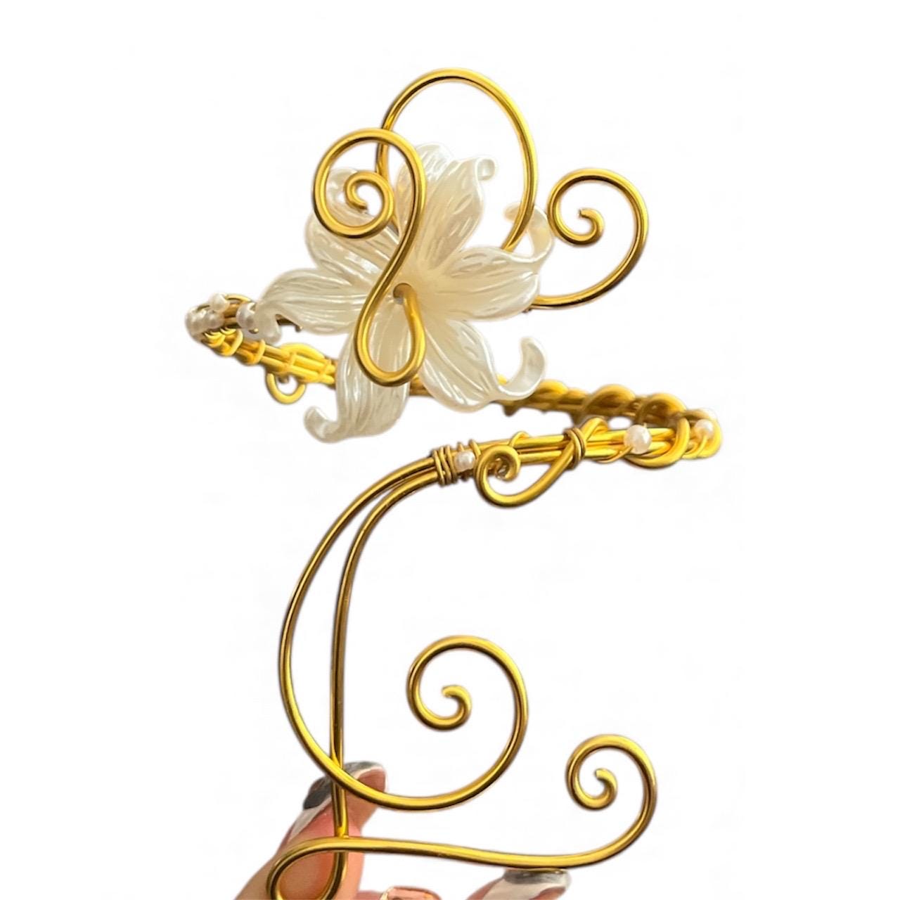 Whimsical Silver White Flower Swan Arm Cuff