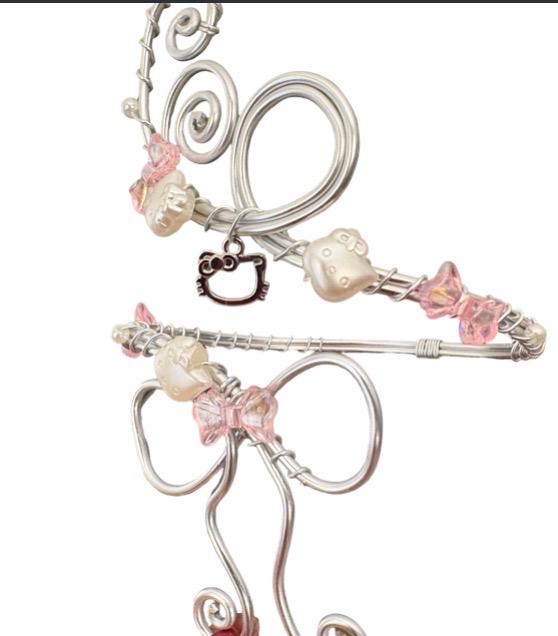 Whimsical Silver and Pink Bow Arm Cuff - Hello Kitty Inspired