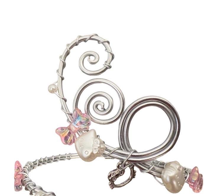 Whimsical Silver and Pink Bow Arm Cuff - Hello Kitty Inspired