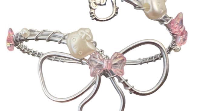 Whimsical Silver and Pink Bow Arm Cuff - Hello Kitty Inspired