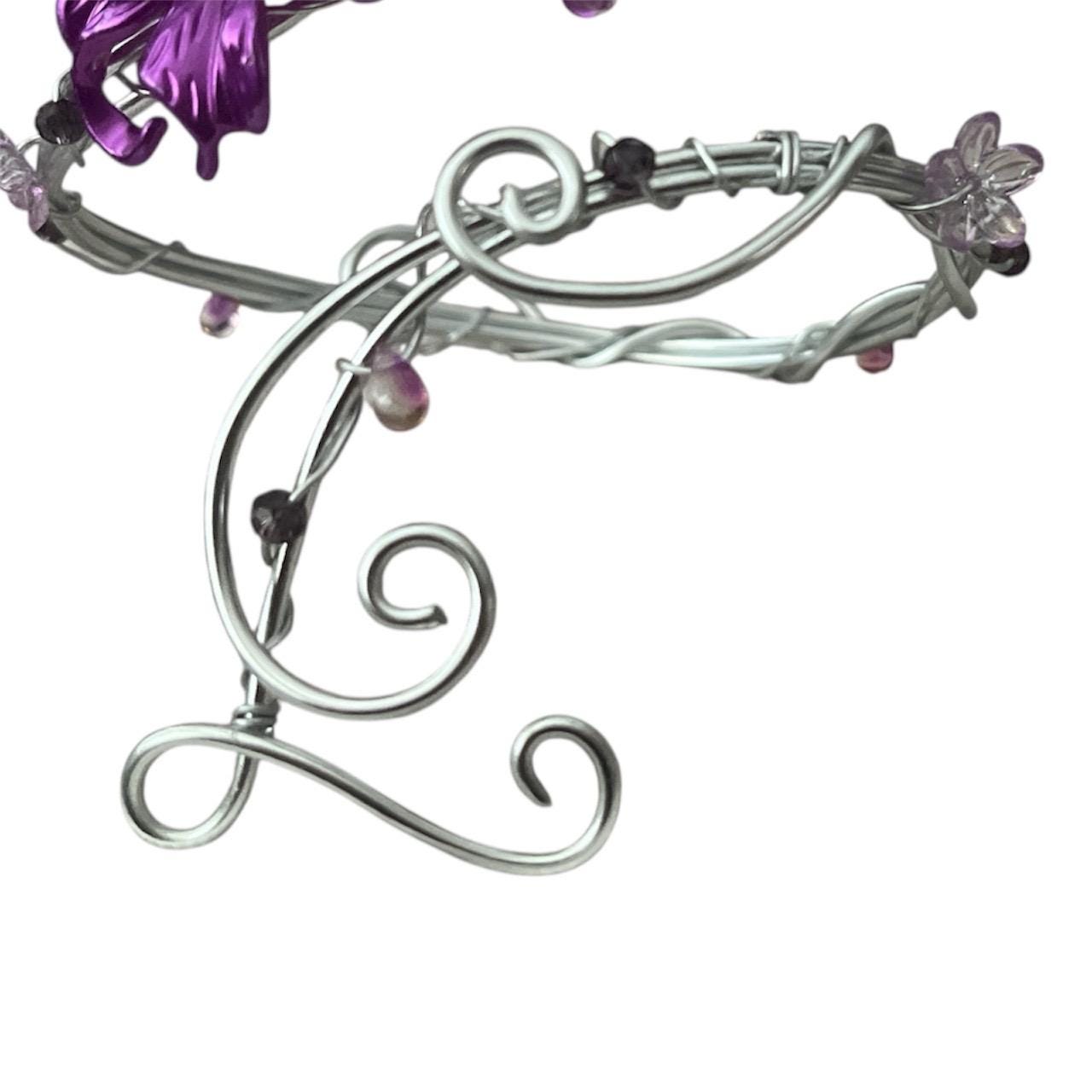 Whimsical Silver Deep Purple Flower Black Swan Arm Cuff