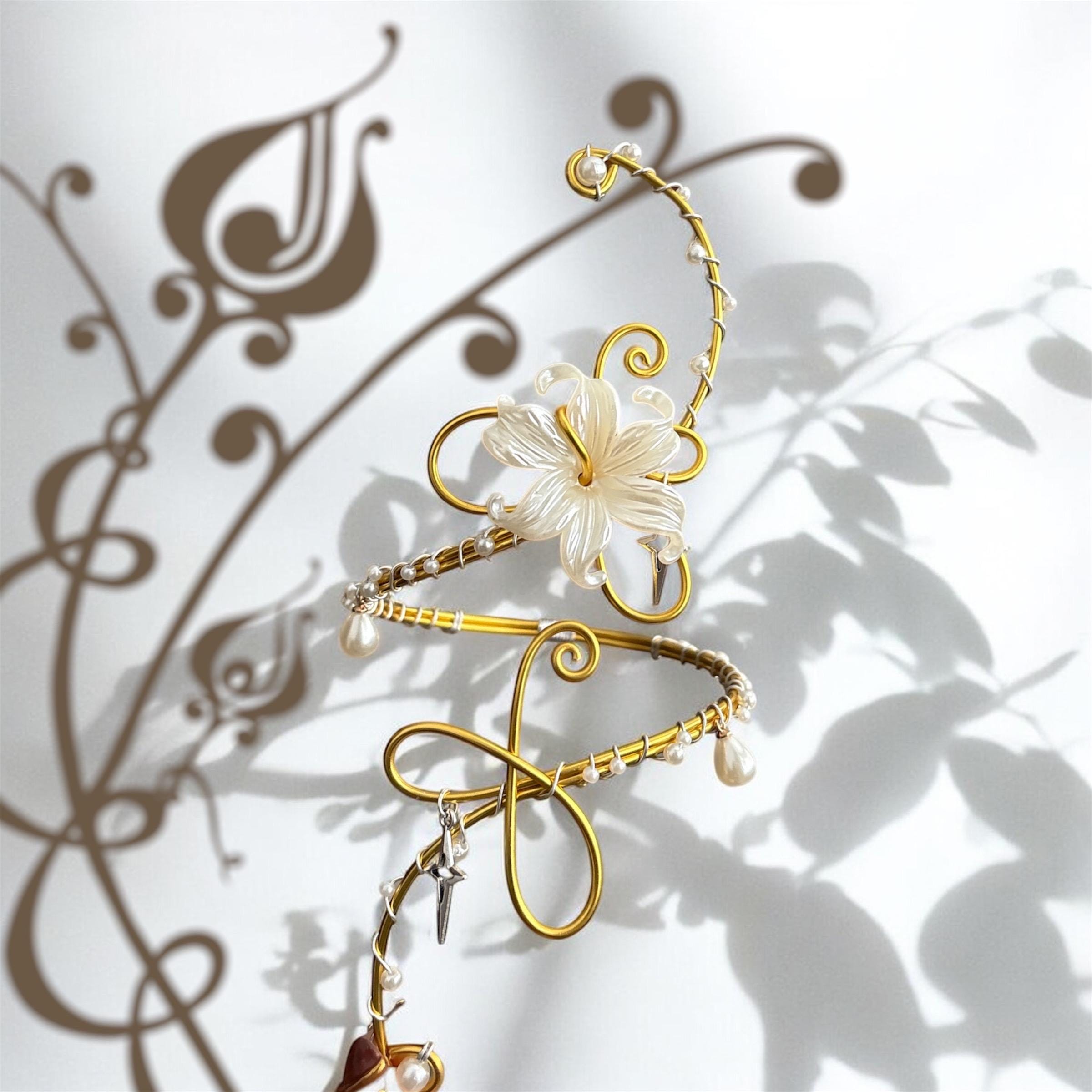 Whimsical Gold Ivory White Flower Arm Cuff