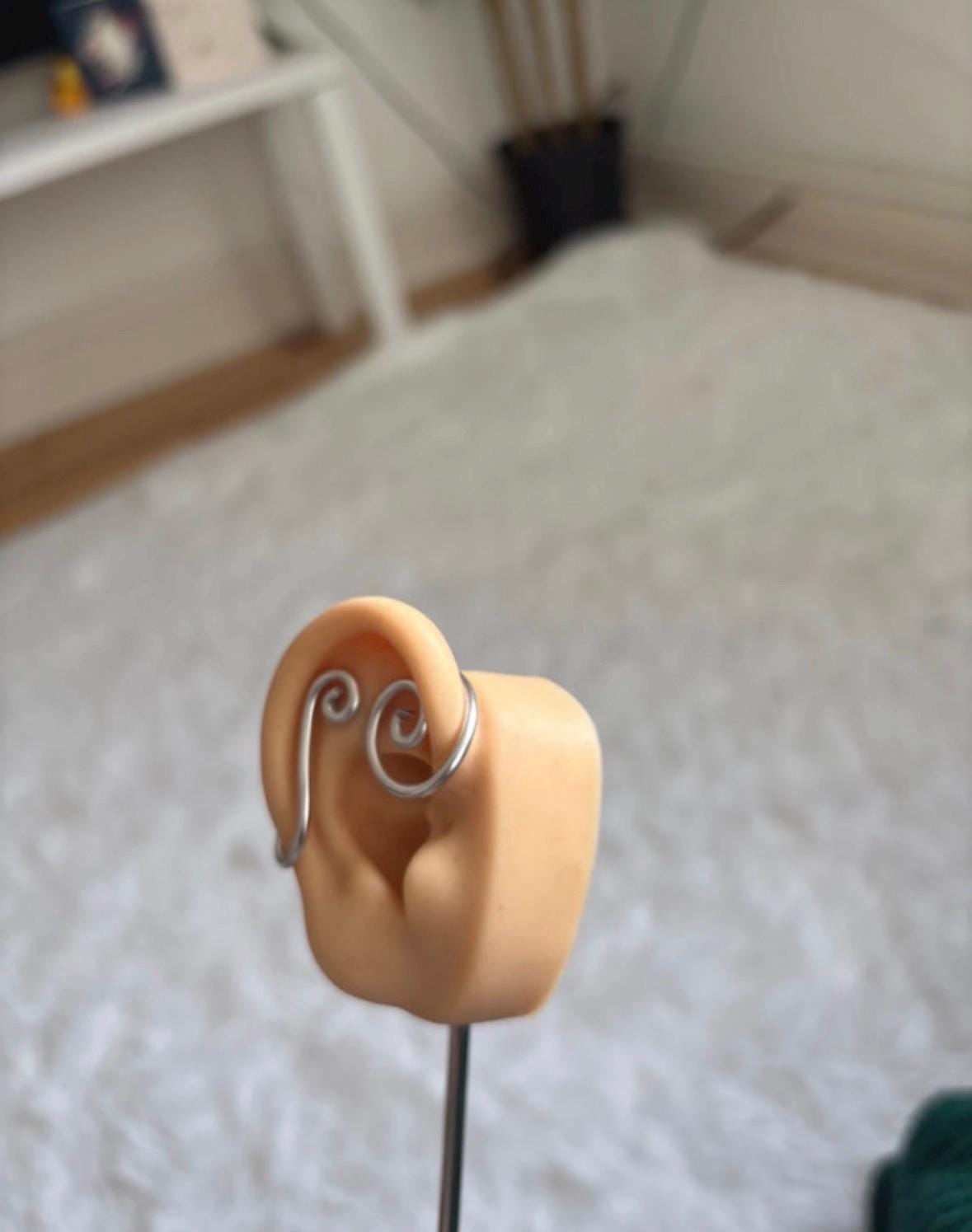 Whimsical handmade double spiral silver ear cuff/ ear runner