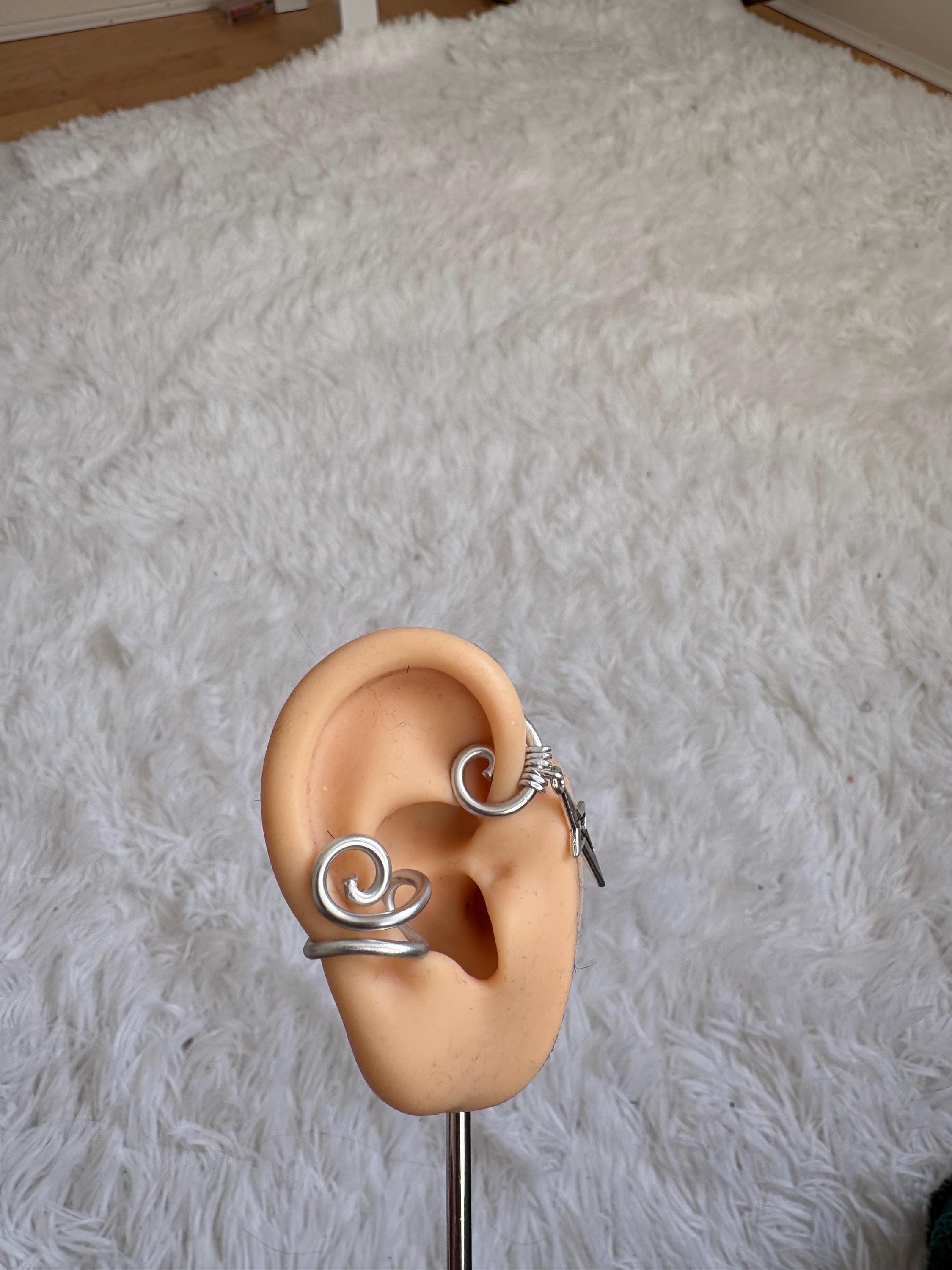 Whimsical handmade star charm spiral silver ear cuff/ ear runner