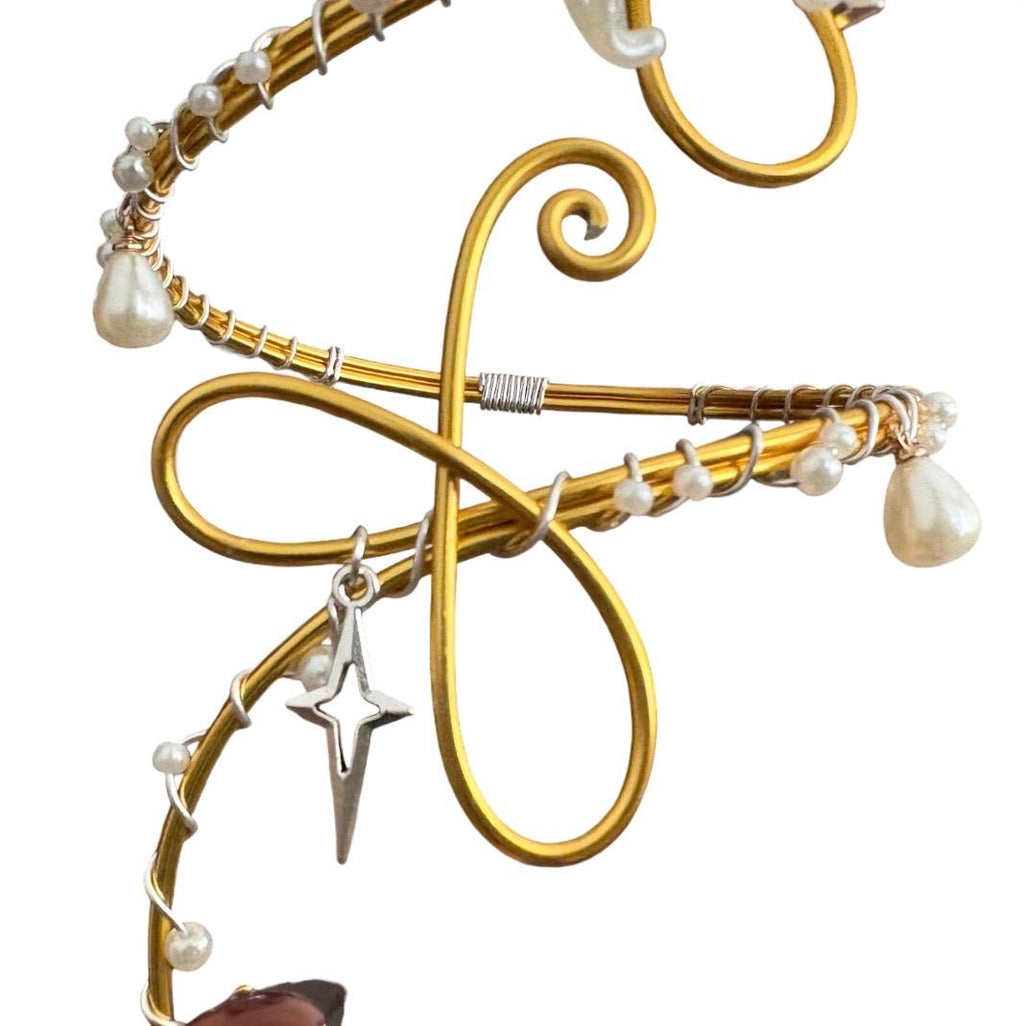 Whimsical Gold Ivory White Flower Arm Cuff