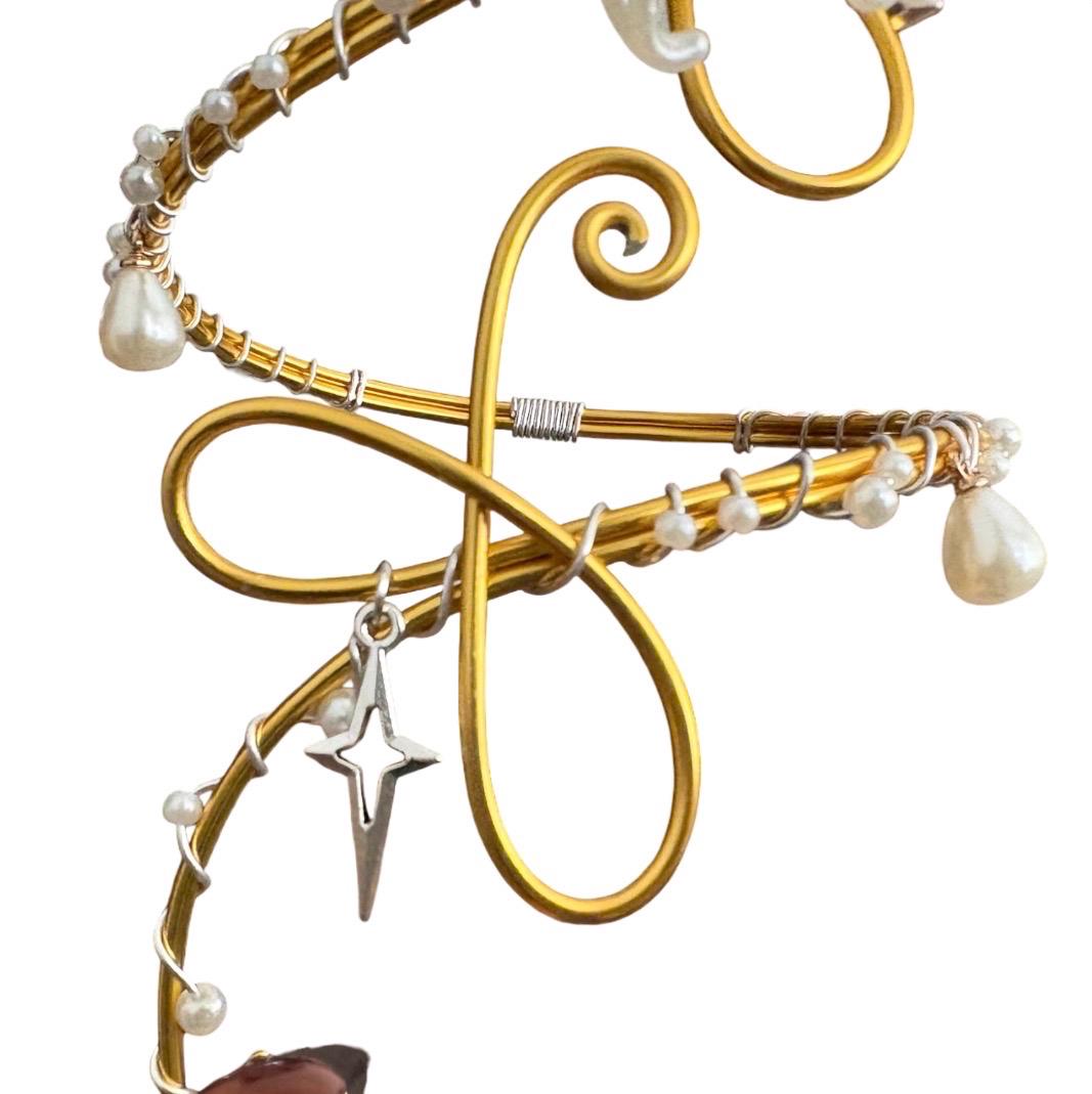 Whimsical Gold Ivory White Flower Arm Cuff
