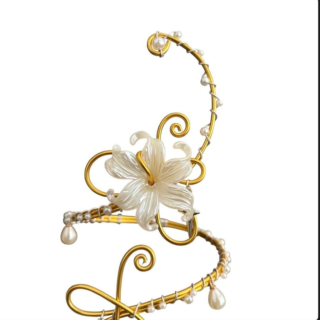 Whimsical Gold Ivory White Flower Arm Cuff