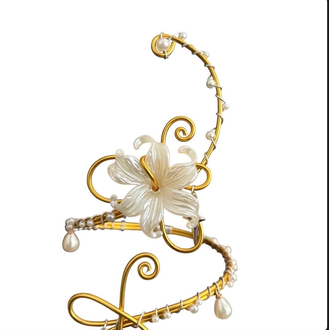 Whimsical Gold Ivory White Flower Arm Cuff