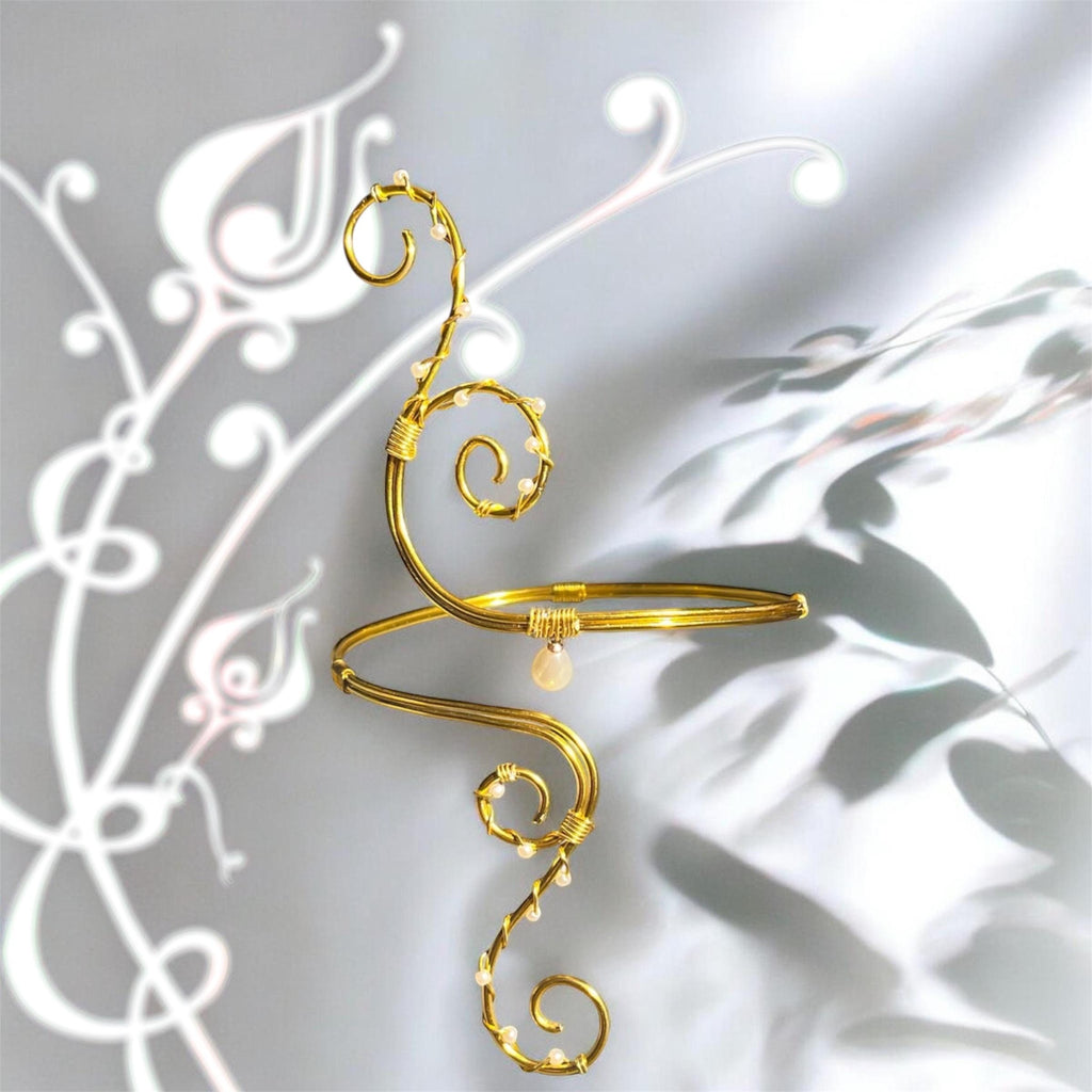 Whimsical Gold Ivory White Pearl Arm Cuff