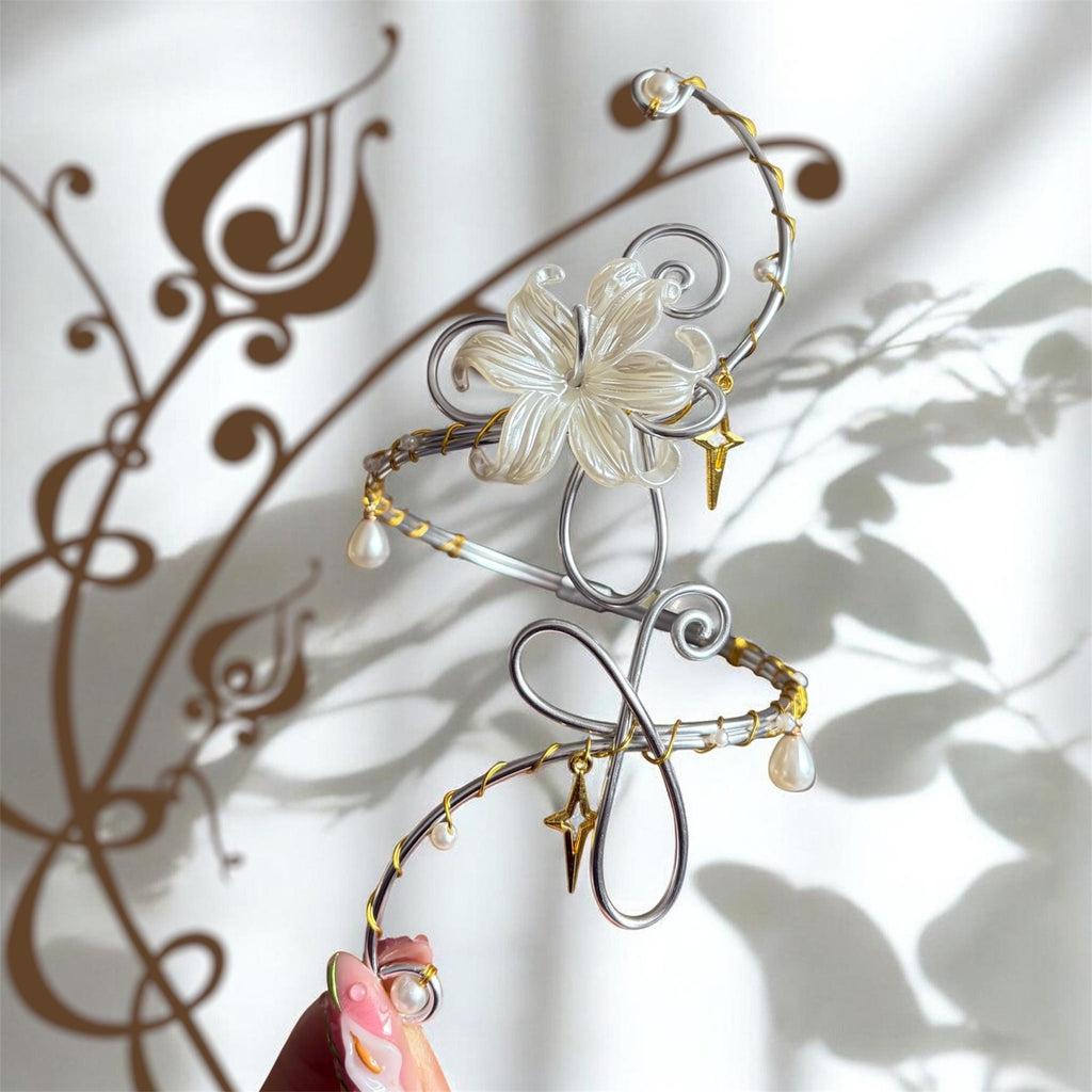 Whimsical Gold Ivory White Flower Arm Cuff