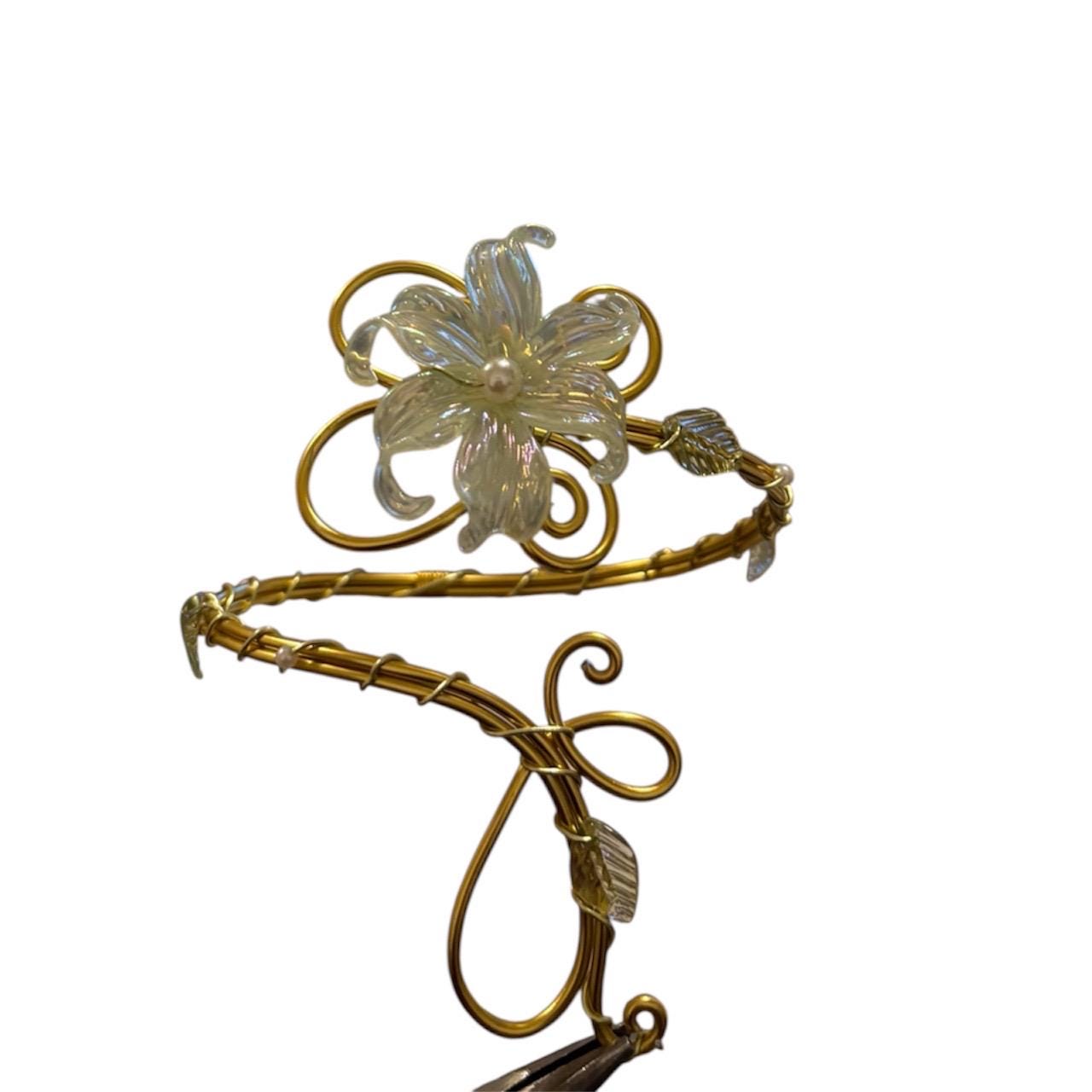 Whimsical Silver Green Flower Arm Cuff
