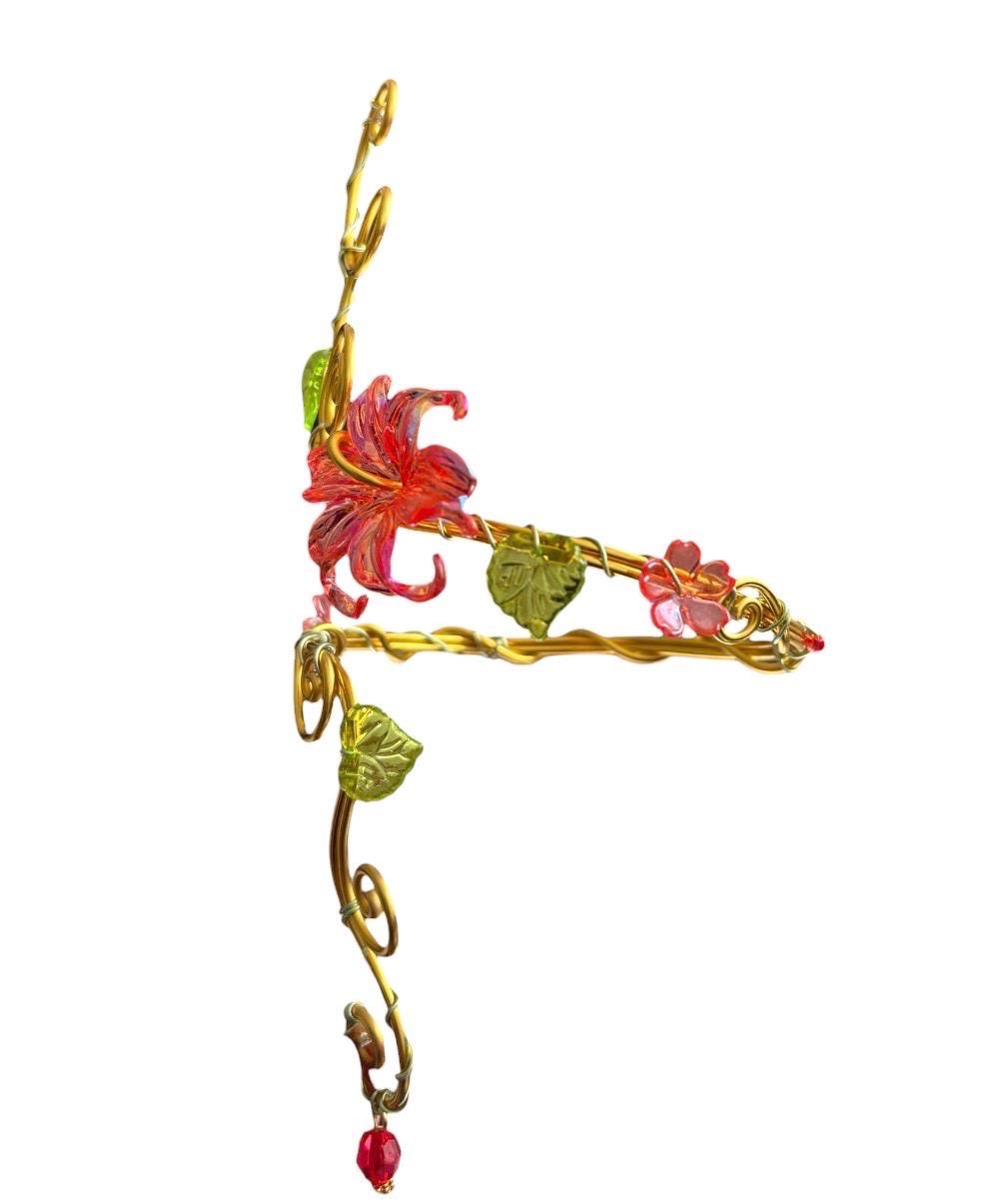 Whimsical Gold Red Flower Blooming Fairy Arm Cuff