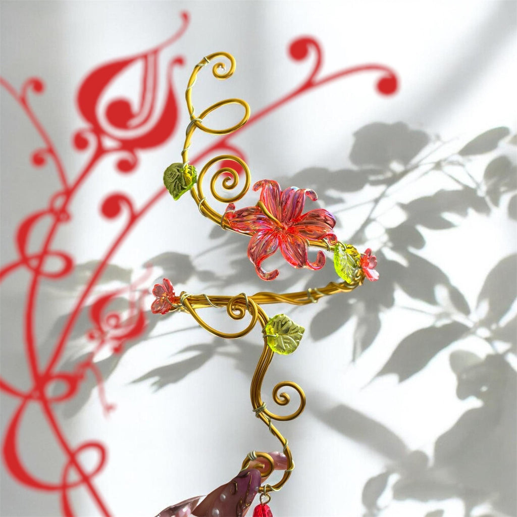 Whimsical Gold Red Flower Blooming Fairy Arm Cuff