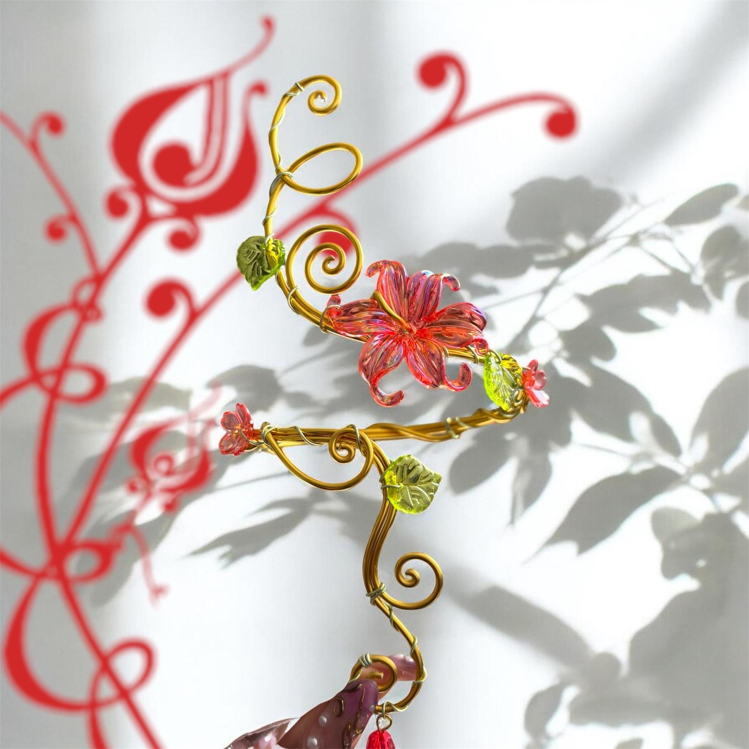 Whimsical Gold Red Flower Blooming Fairy Arm Cuff
