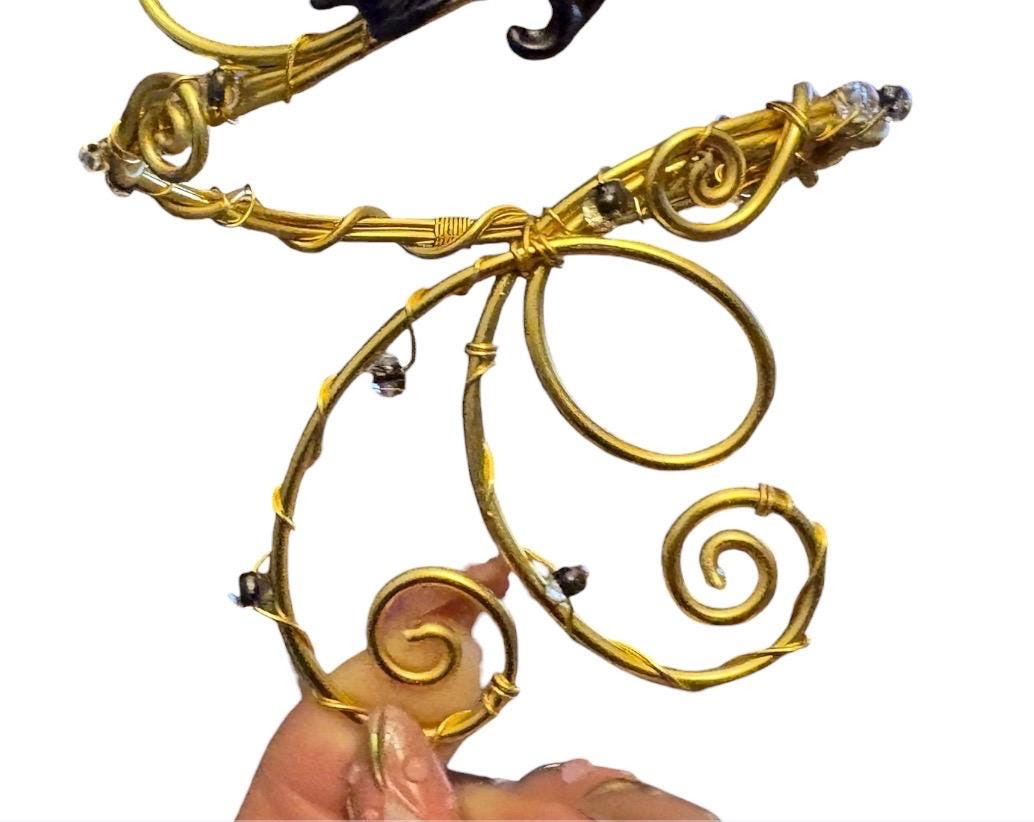 Whimsical Regal Gold Black Midnight Flower Arm Cuff