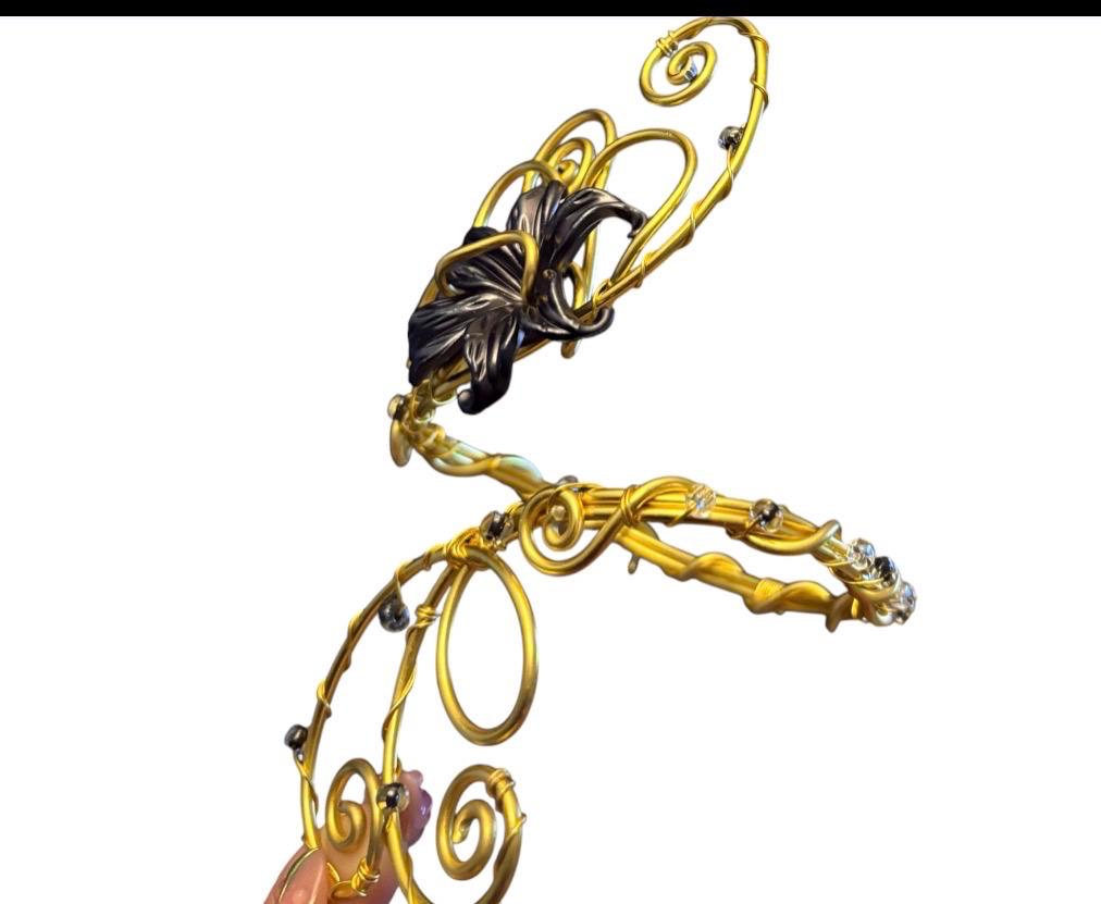 Whimsical Regal Gold Black Midnight Flower Arm Cuff