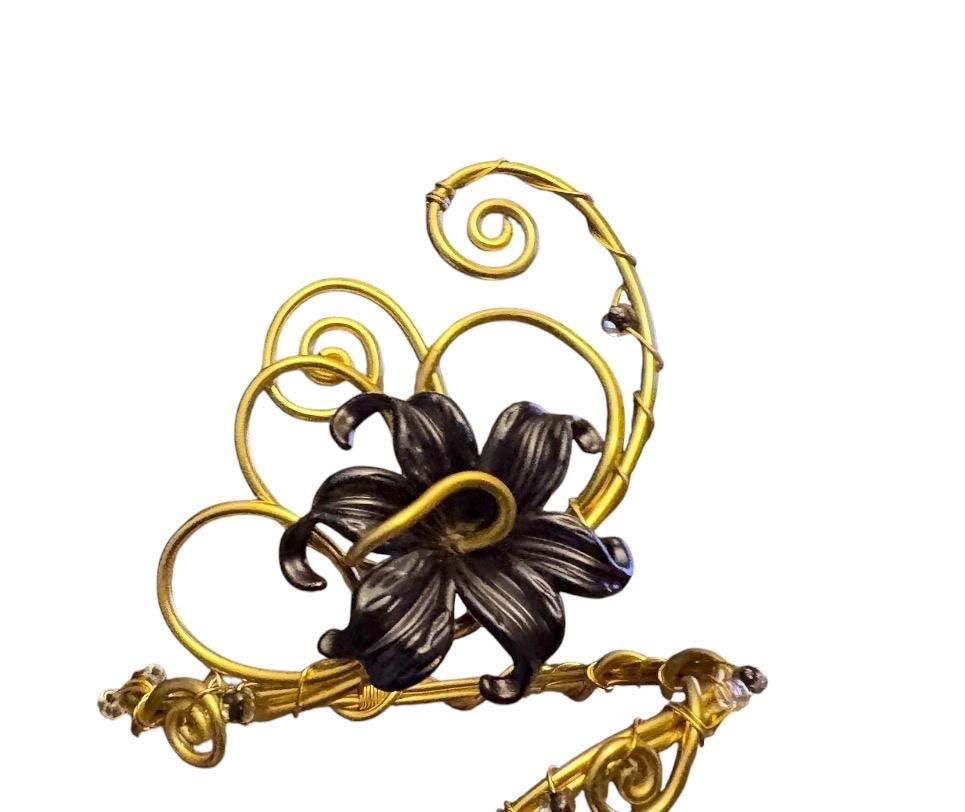 Whimsical Regal Gold Black Midnight Flower Arm Cuff