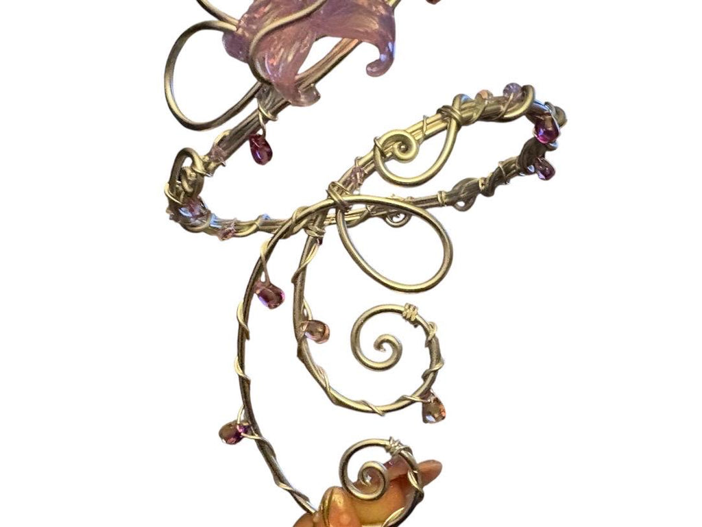 Handmade Whimsical Regal Silver Lilac Luminace  Flower Arm Cuff