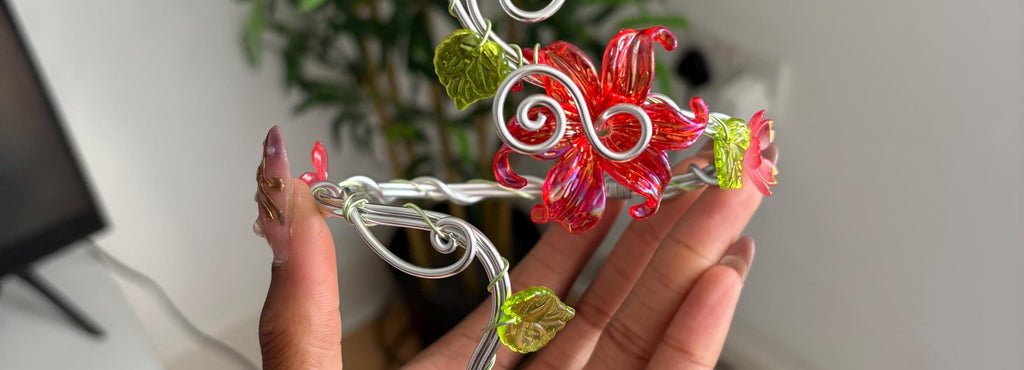 Whimsical Gold Red Flower Blooming Fairy Arm Cuff