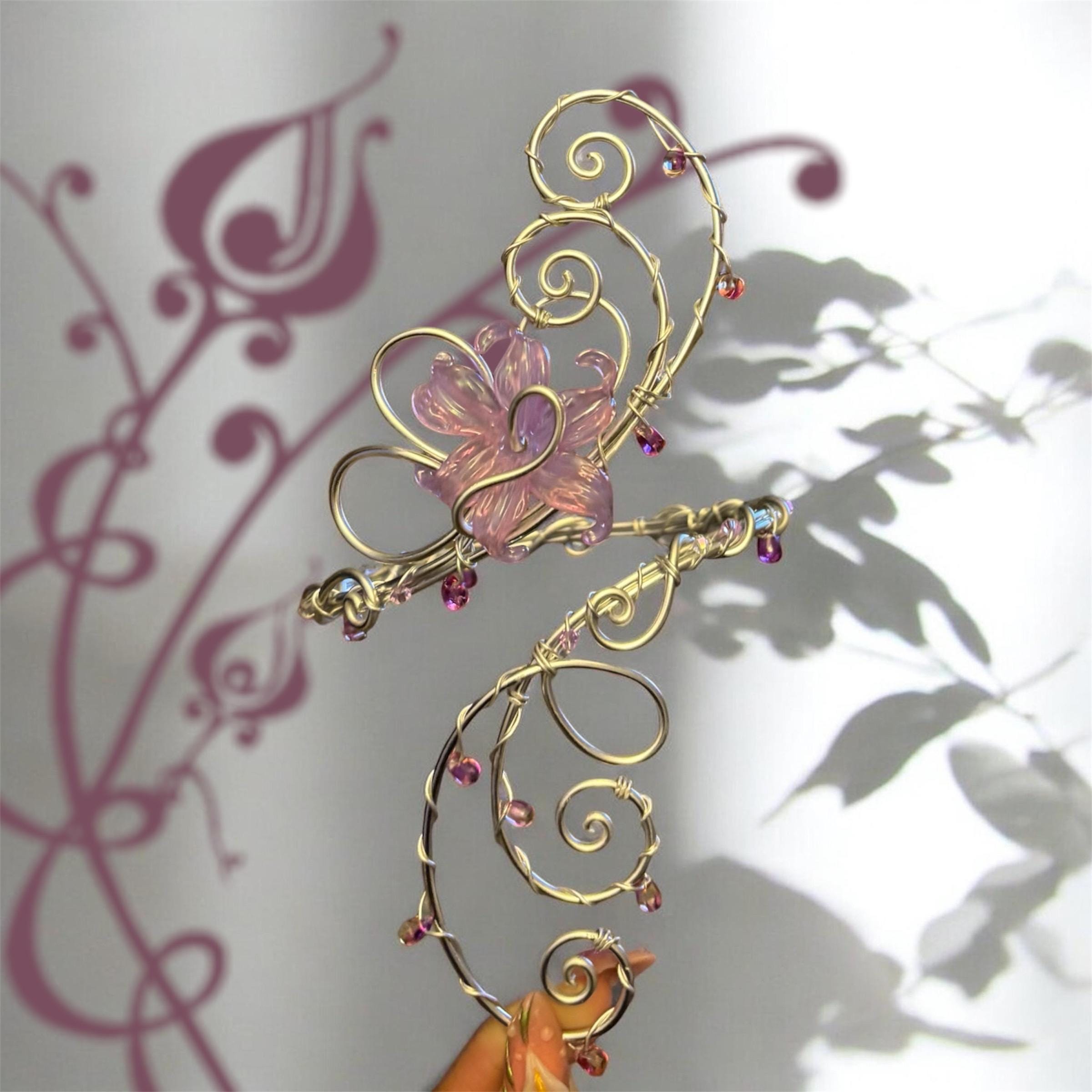 Handmade Whimsical Regal Silver Lilac Luminace  Flower Arm Cuff