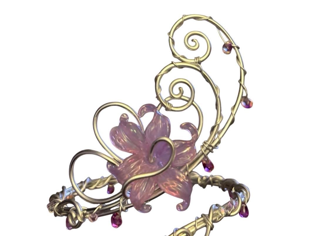 Handmade Whimsical Regal Silver Lilac Luminace  Flower Arm Cuff