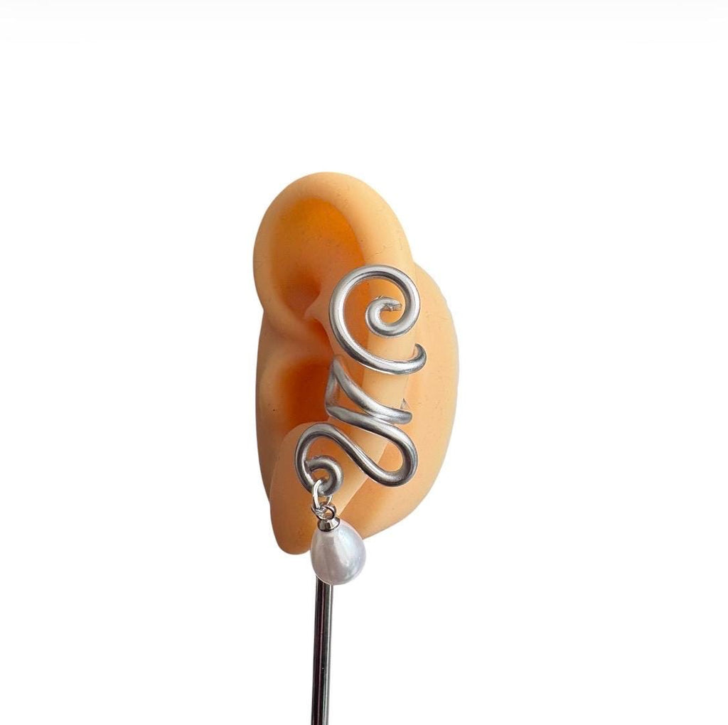 Whimsical handmade silver pearl ear cuff