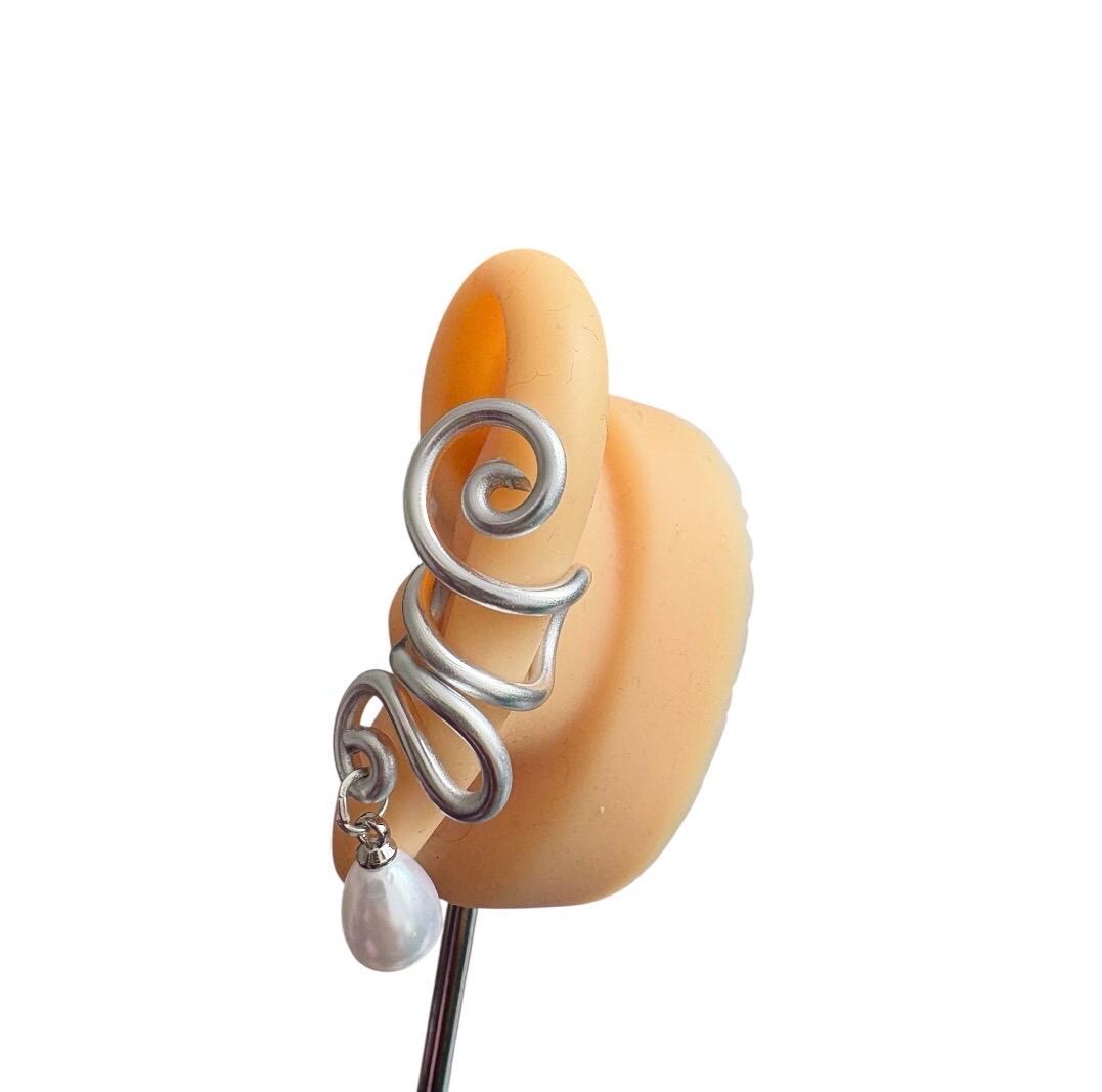 Whimsical handmade silver pearl ear cuff