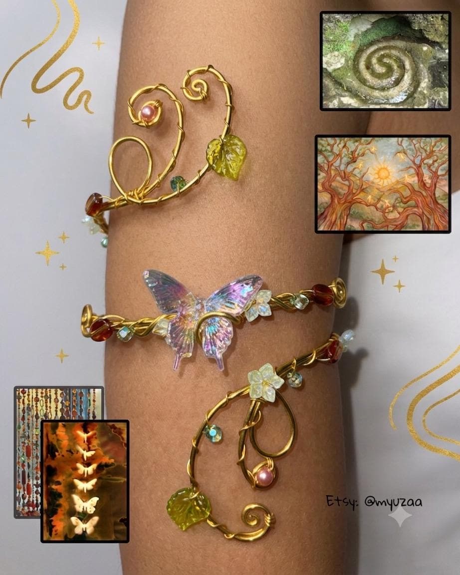 Handmade Whimsical Butterfly Vine Arm Cuff | Fairycore Gold Wire Arm Band | Y2K Boho Elf Jewelry — Talicia inspired