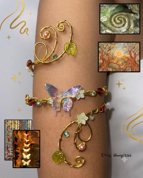 Handmade Whimsical Butterfly Vine Arm Cuff | Fairycore Gold Wire Arm Band | Y2K Boho Elf Jewelry — Talicia inspired